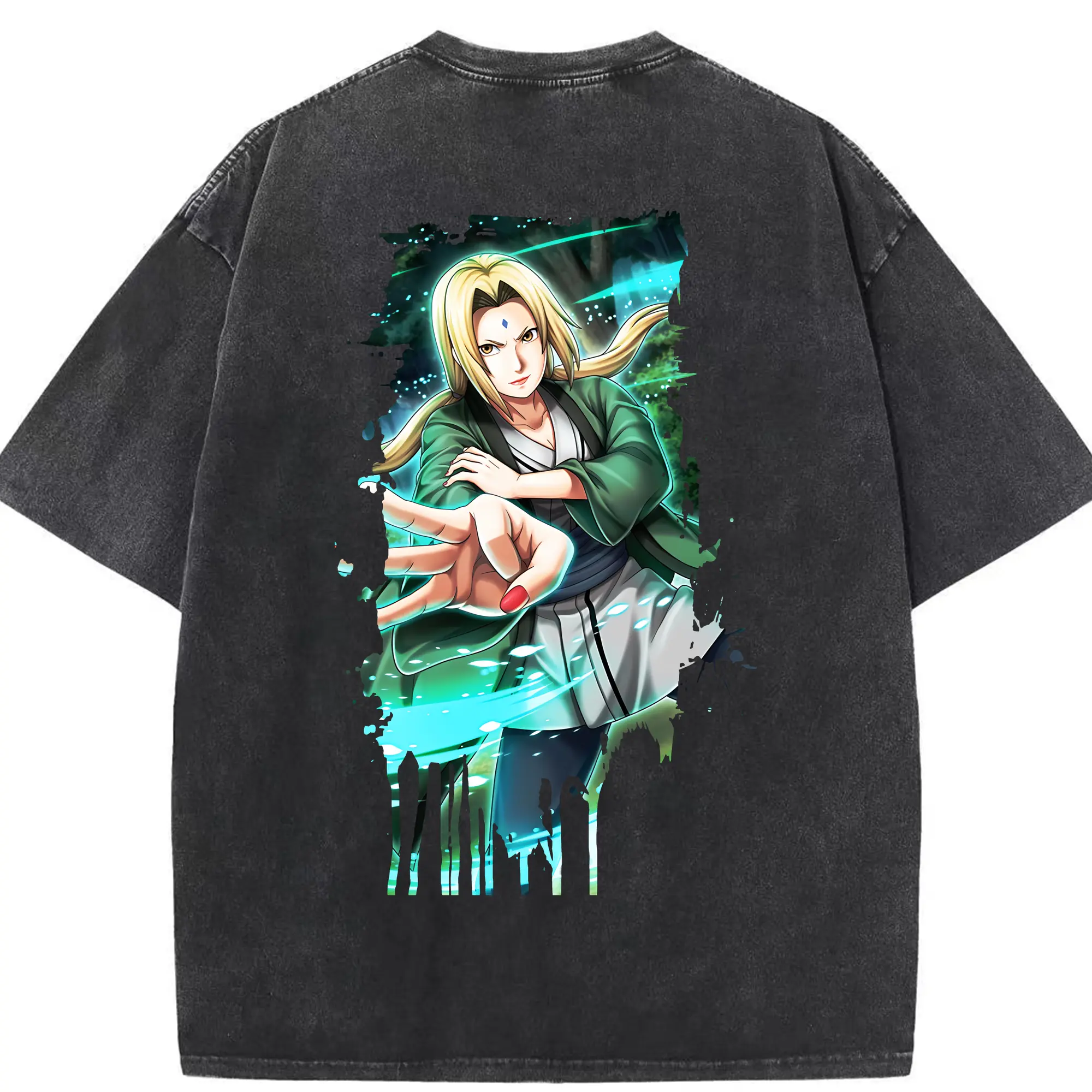 ナルト グッズ 綱手 - 綿100％ ヴィンテージ風 半袖Tシャツ ・ 背面プリント ・ 柔らか肌触り ・ 通気性 快適 ・ スポーツ カジュアル 外出用