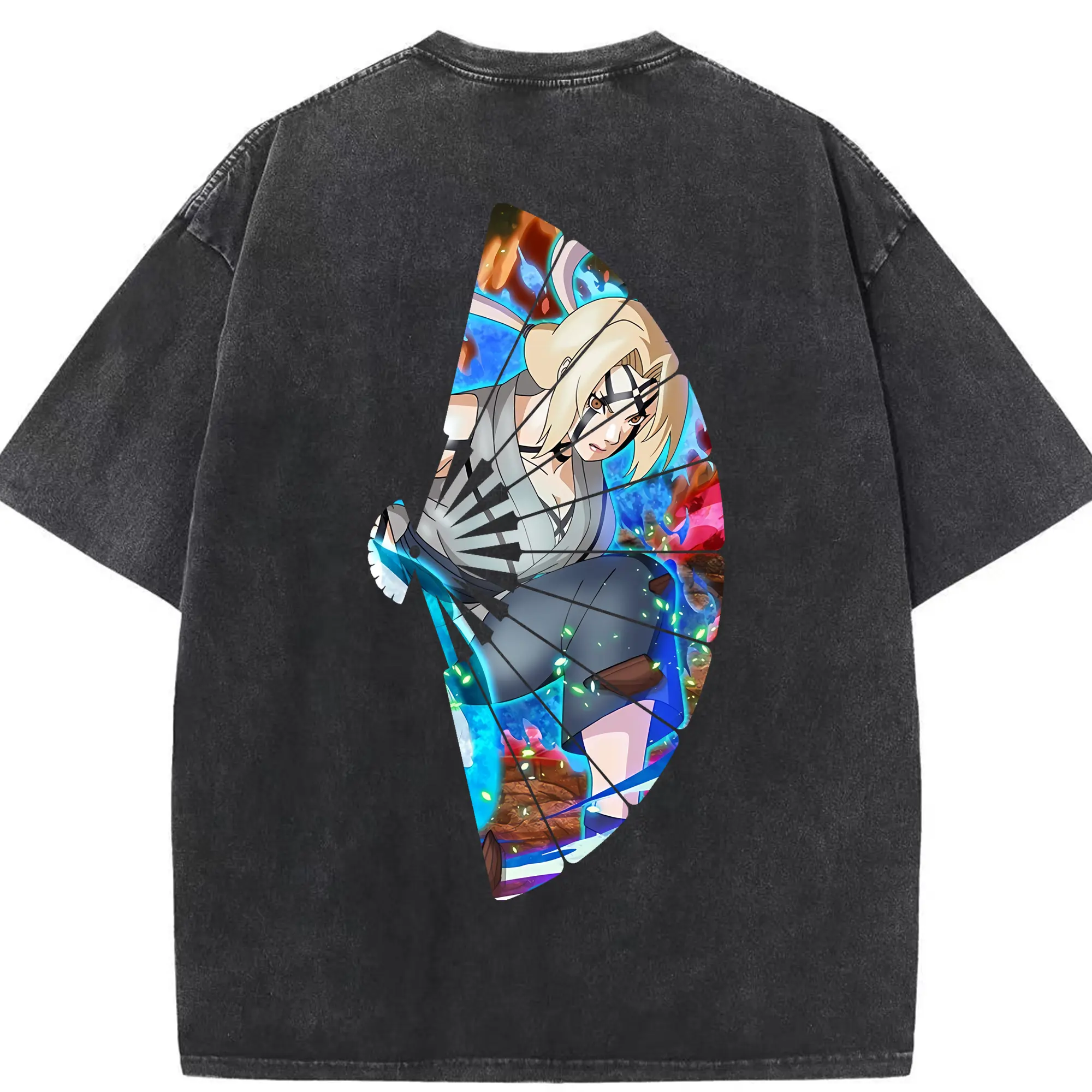 ナルト グッズ 綱手 - 綿100％ ヴィンテージ風 半袖Tシャツ ・ 背面プリント ・ 柔らか肌触り ・ 通気性 快適 ・ スポーツ カジュアル 外出用