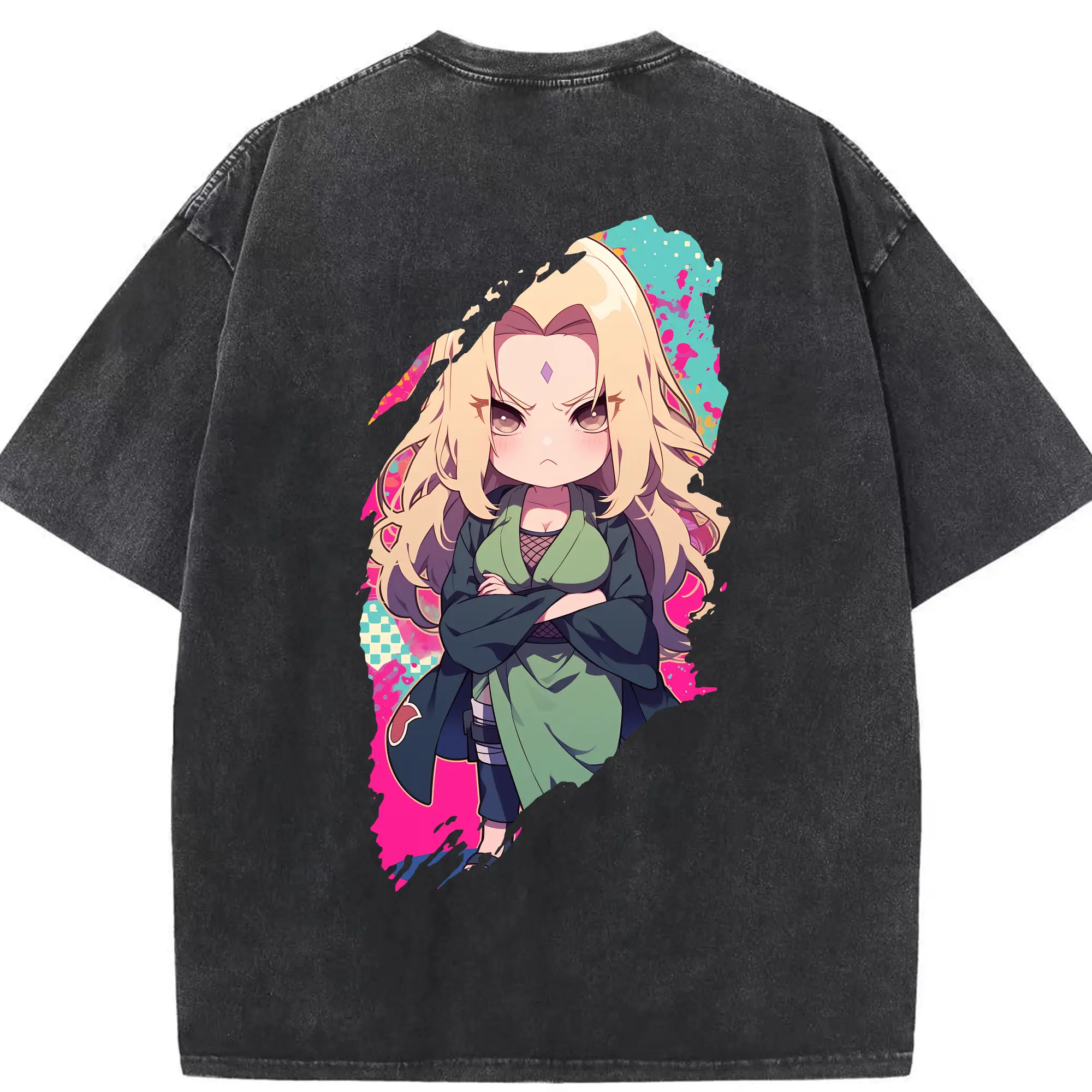 ナルト グッズ 綱手 - 綿100％ ヴィンテージ風 半袖Tシャツ ・ 背面プリント ・ 柔らか肌触り ・ 通気性 快適 ・ スポーツ カジュアル 外出用