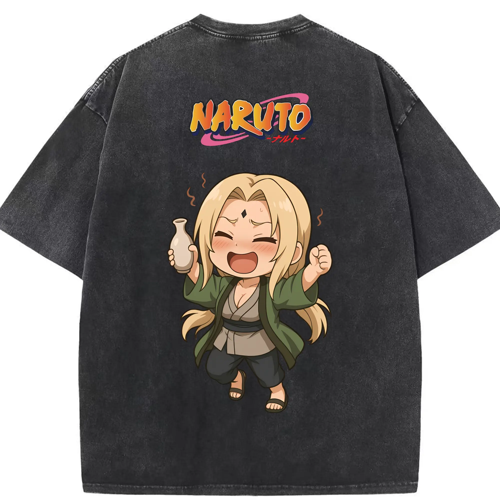 ナルト グッズ 綱手 - 綿100％ ヴィンテージ風 半袖Tシャツ ・ 背面プリント ・ 柔らか肌触り ・ 通気性 快適 ・ スポーツ カジュアル 外出用