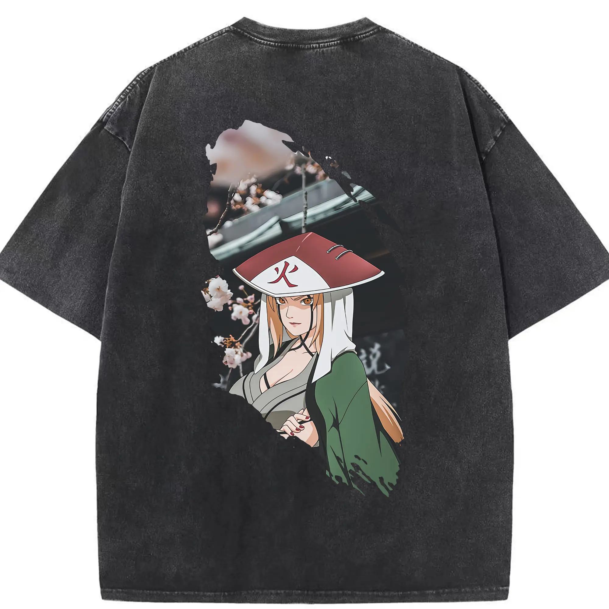 ナルト グッズ 綱手 - 綿100％ ヴィンテージ風 半袖Tシャツ ・ 背面プリント ・ 柔らか肌触り ・ 通気性 快適 ・ スポーツ カジュアル 外出用