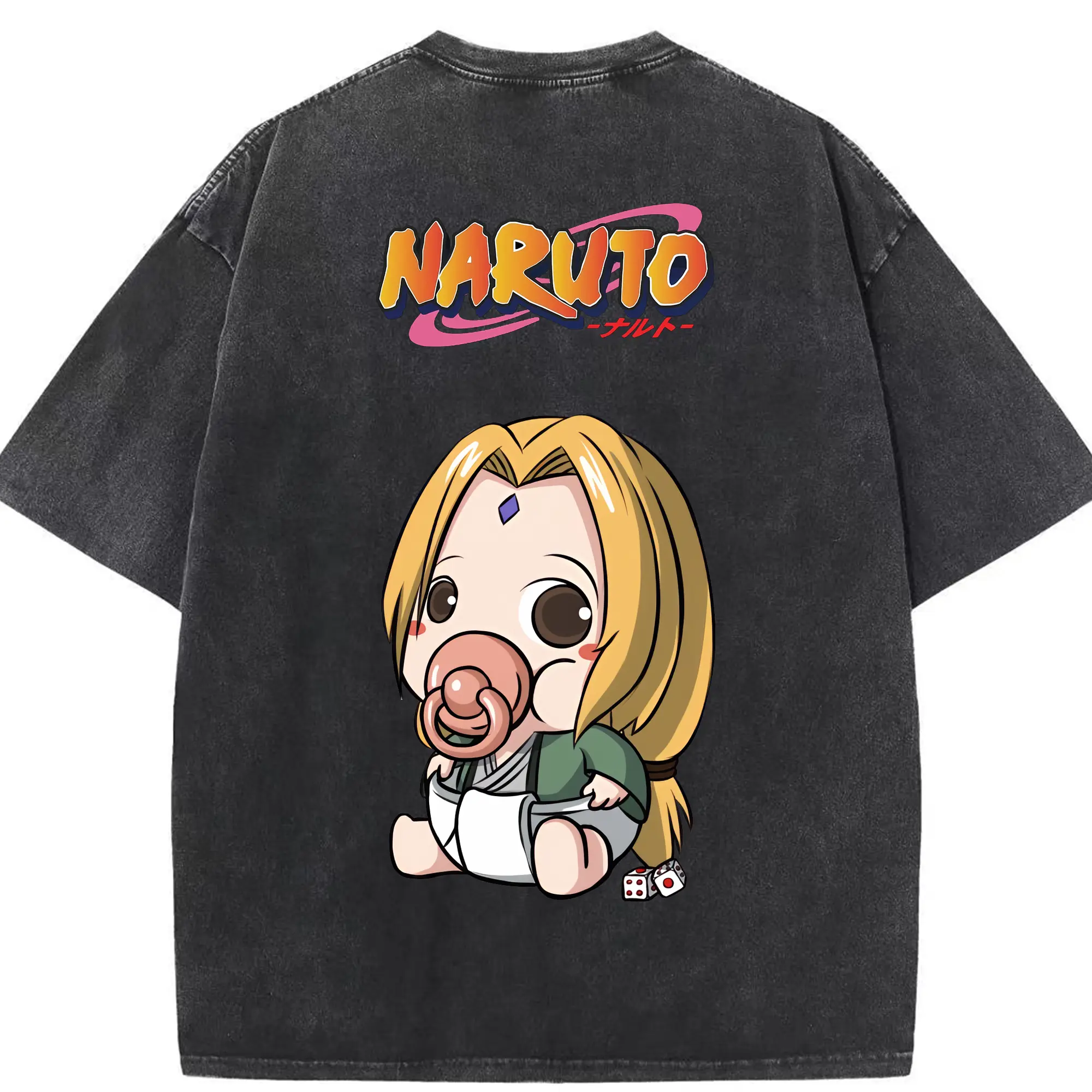 ナルト グッズ 綱手 - 綿100％ ヴィンテージ風 半袖Tシャツ ・ 背面プリント ・ 柔らか肌触り ・ 通気性 快適 ・ スポーツ カジュアル 外出用