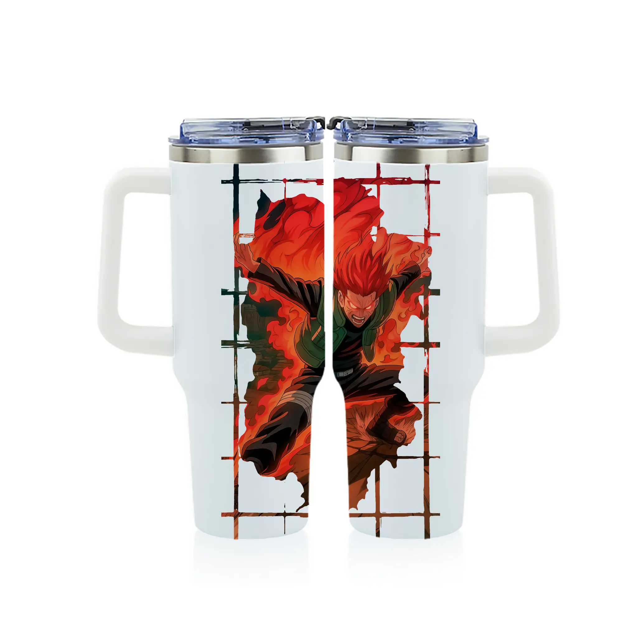 ナルト グッズ マイト・ガイ - 1200mL フルプリント車用タンブラー ・ 304ステンレス 内側 ・ 201ステンレス 外側 ・ 保温 保冷 ・ 通勤 ドライブ アウトドア用