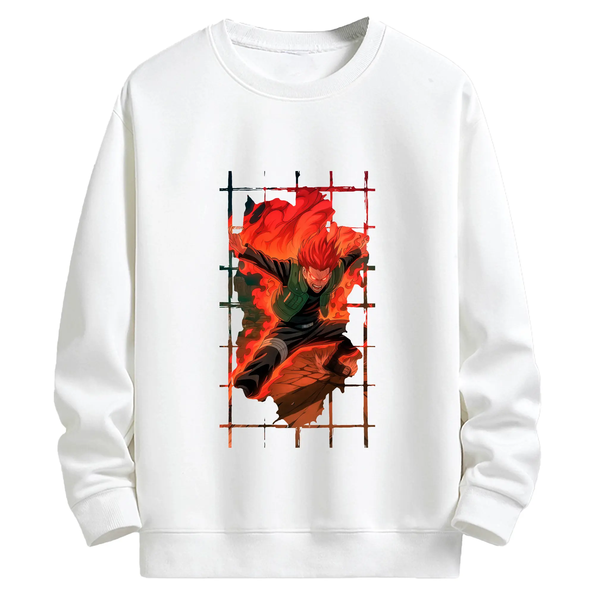 ナルト グッズ マイト・ガイ - キッズ クルーネックスウェットシャツ ・ フロントプリント ・ 綿80％ ポリエステル20％ ・ 快適 通学 スポーツ 日常使い お散歩用