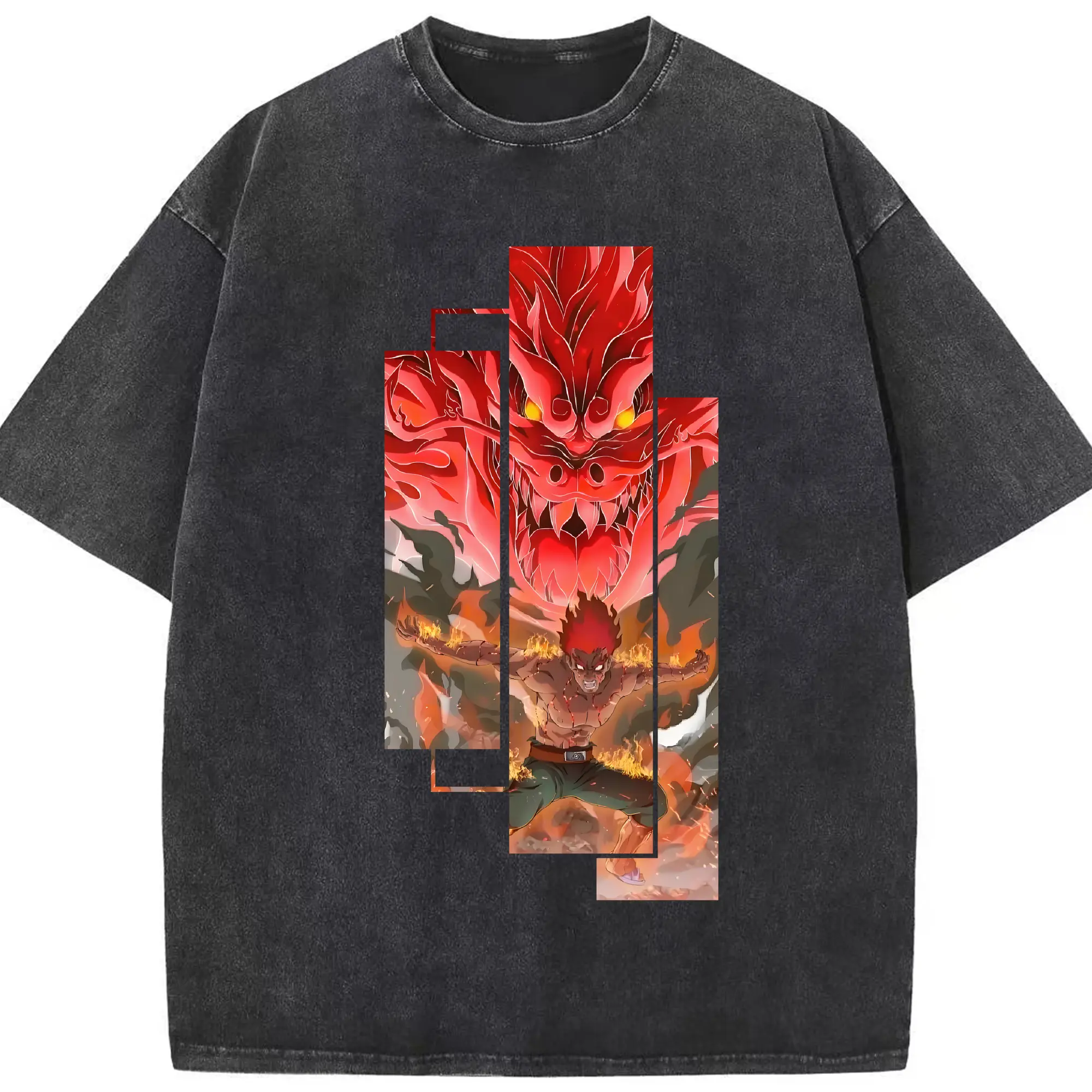 ナルト グッズ マイト・ガイ - 綿100％ ヴィンテージ風 半袖Tシャツ ・ フロントプリント ・ 柔らか肌触り ・ 通気性 快適 ・ スポーツ カジュアル 外出用