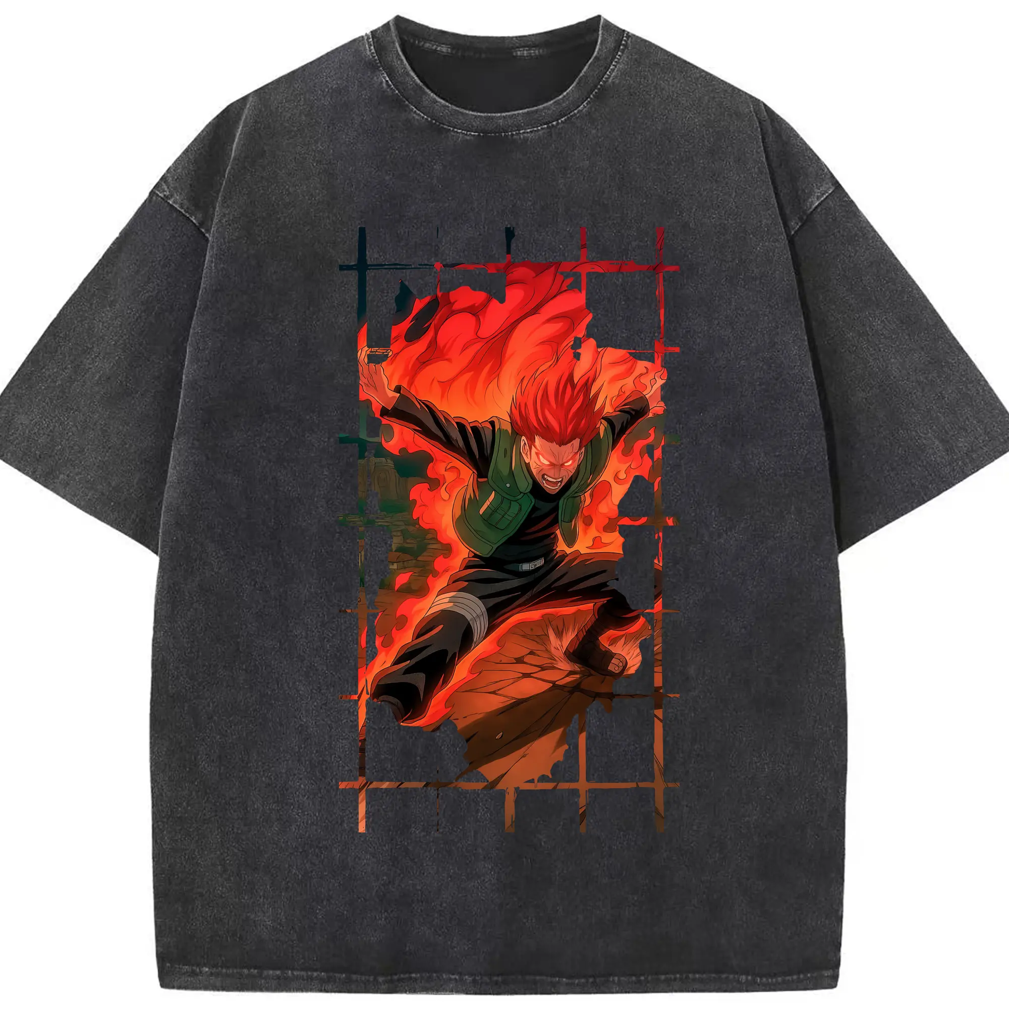 ナルト グッズ マイト・ガイ - 綿100％ ヴィンテージ風 半袖Tシャツ ・ フロントプリント ・ 柔らか肌触り ・ 通気性 快適 ・ スポーツ カジュアル 外出用