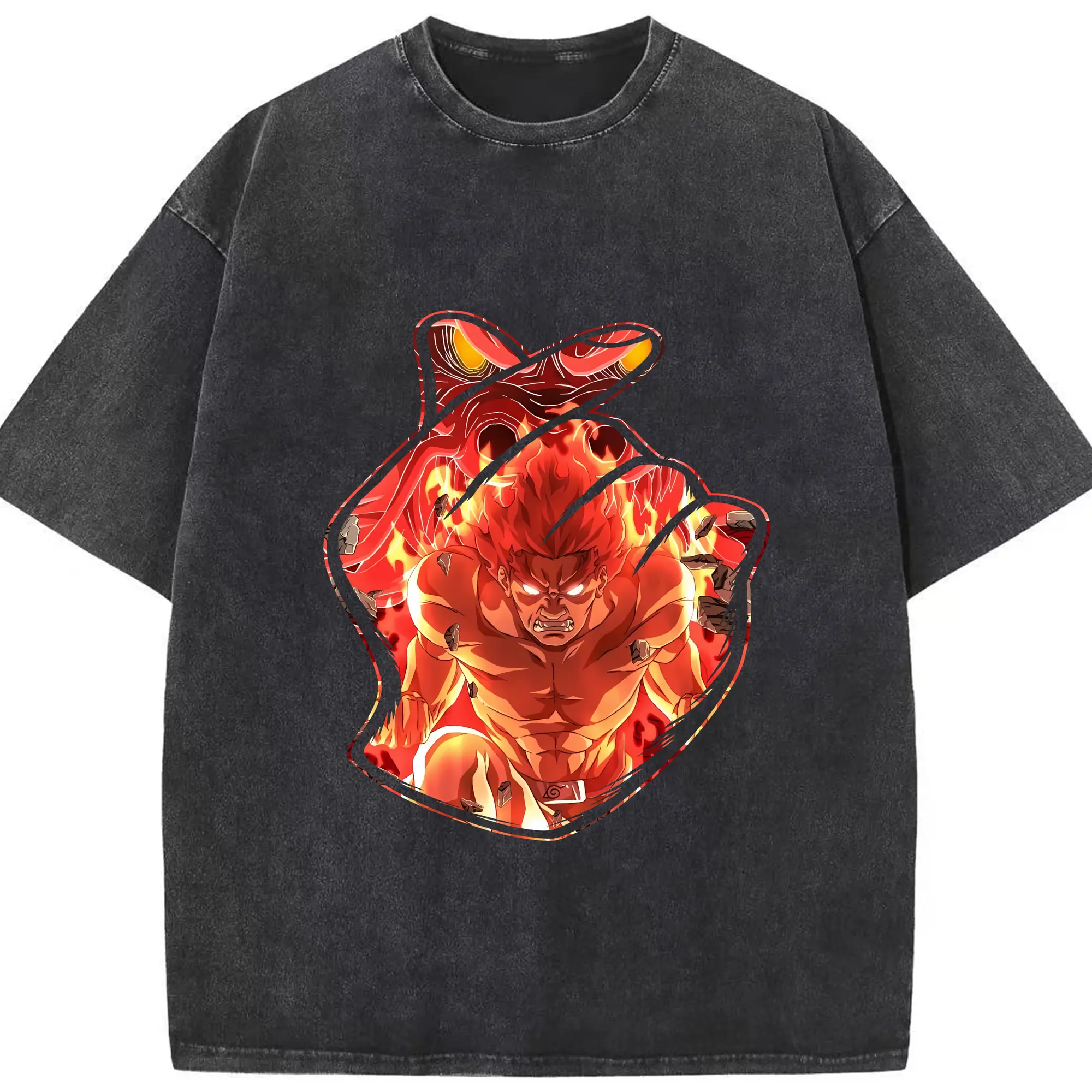 ナルト グッズ マイト・ガイ - 綿100％ ヴィンテージ風 半袖Tシャツ ・ フロントプリント ・ 柔らか肌触り ・ 通気性 快適 ・ スポーツ カジュアル 外出用