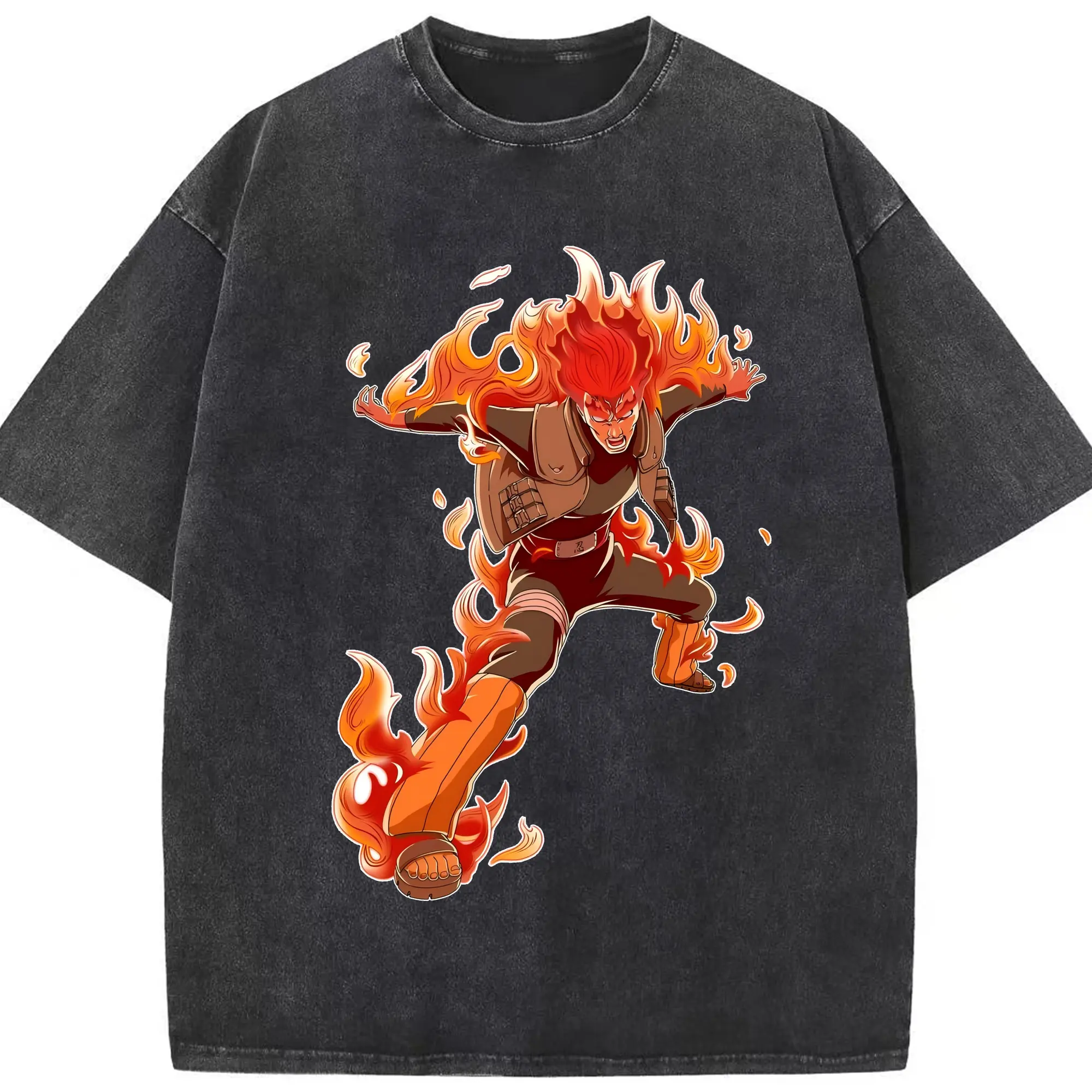 ナルト グッズ マイト・ガイ - 綿100％ ヴィンテージ風 半袖Tシャツ ・ フロントプリント ・ 柔らか肌触り ・ 通気性 快適 ・ スポーツ カジュアル 外出用