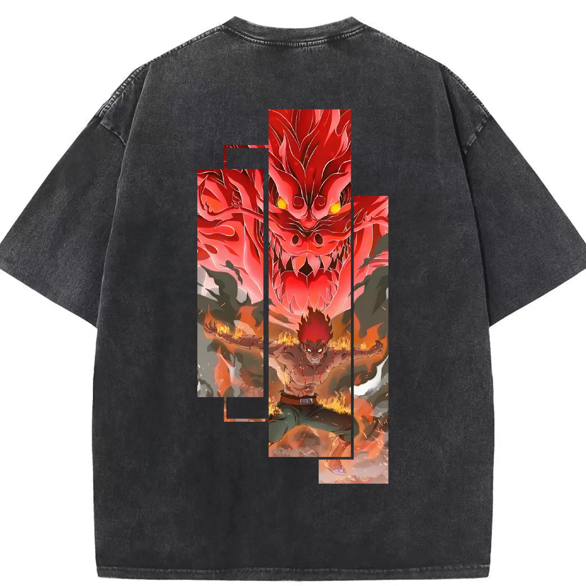 ナルト グッズ マイト・ガイ - 綿100％ ヴィンテージ風 半袖Tシャツ ・ 背面プリント ・ 柔らか肌触り ・ 通気性 快適 ・ スポーツ カジュアル 外出用