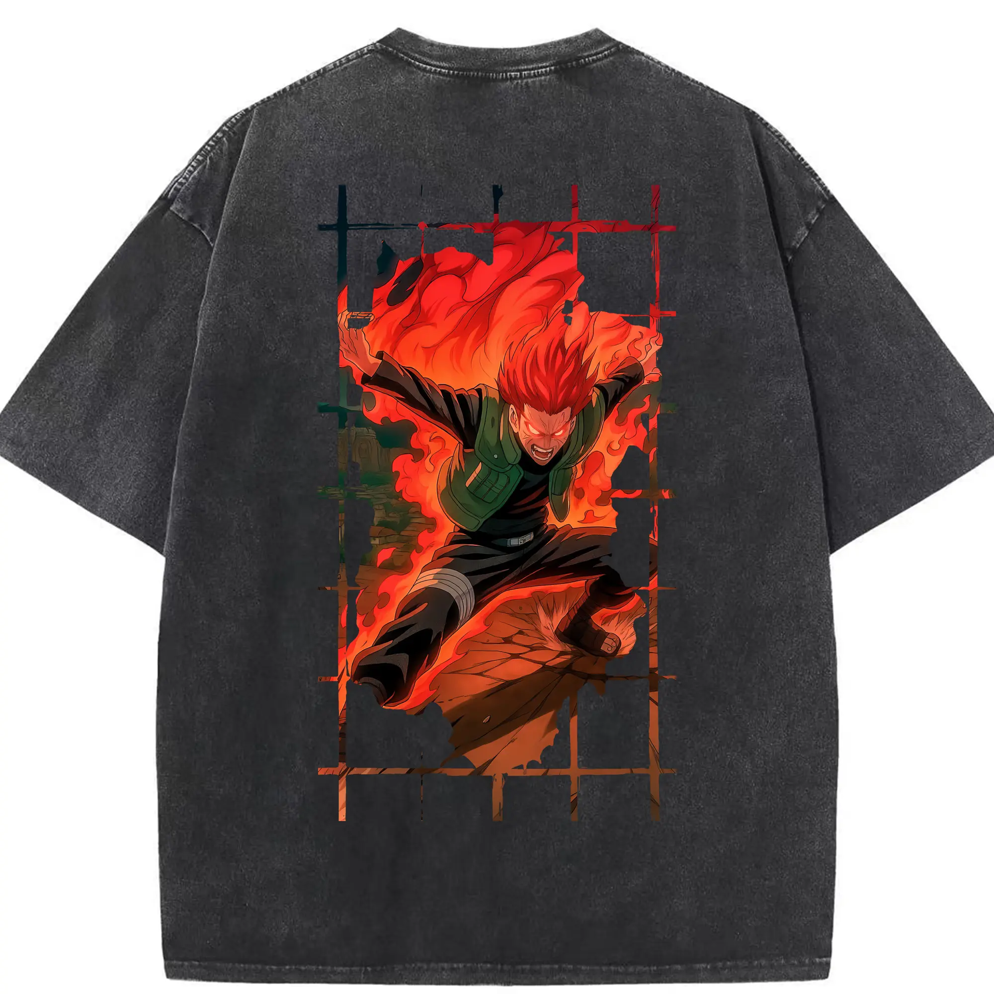 ナルト グッズ マイト・ガイ - 綿100％ ヴィンテージ風 半袖Tシャツ ・ 背面プリント ・ 柔らか肌触り ・ 通気性 快適 ・ スポーツ カジュアル 外出用