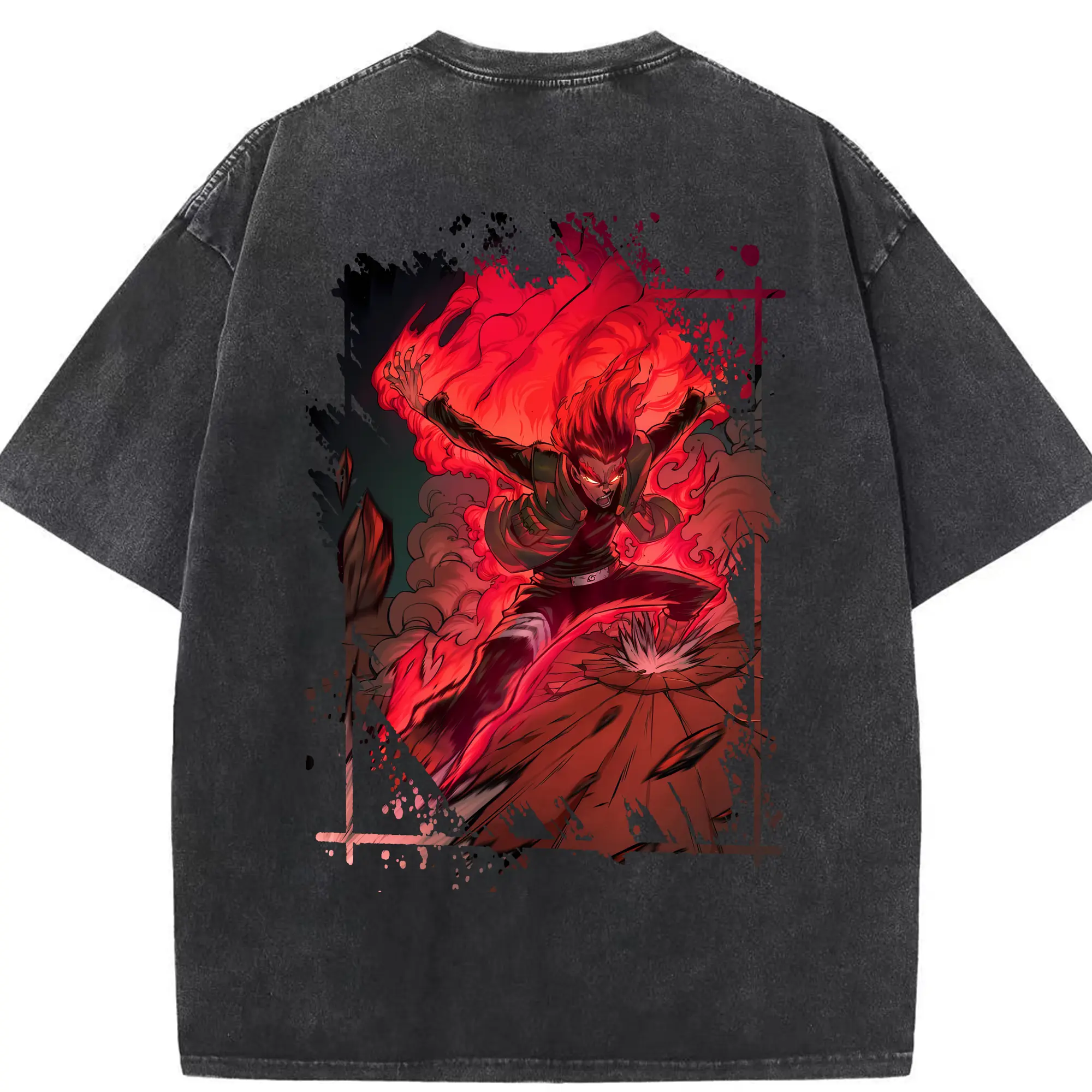 ナルト グッズ マイト・ガイ - 綿100％ ヴィンテージ風 半袖Tシャツ ・ 背面プリント ・ 柔らか肌触り ・ 通気性 快適 ・ スポーツ カジュアル 外出用