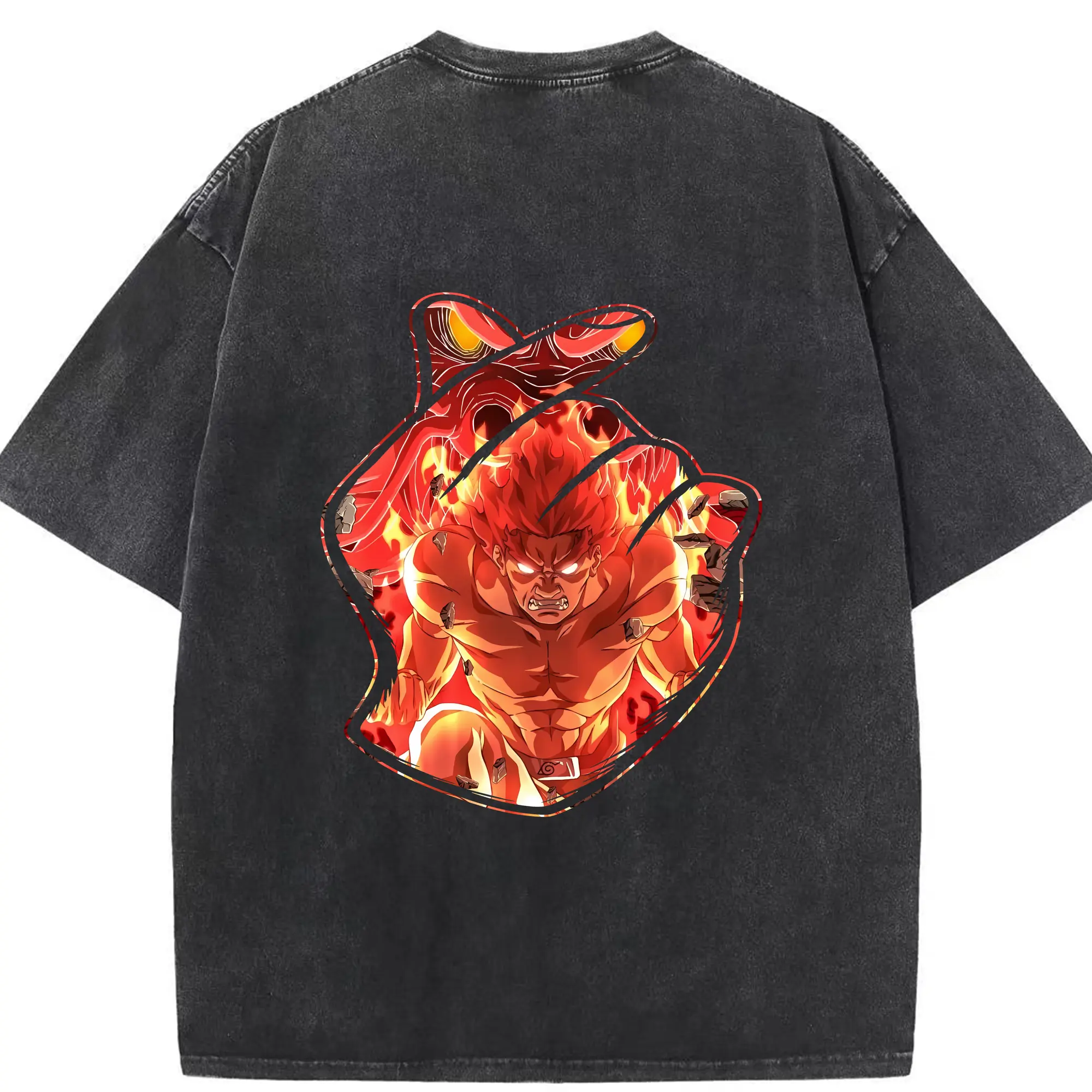 ナルト グッズ マイト・ガイ - 綿100％ ヴィンテージ風 半袖Tシャツ ・ 背面プリント ・ 柔らか肌触り ・ 通気性 快適 ・ スポーツ カジュアル 外出用