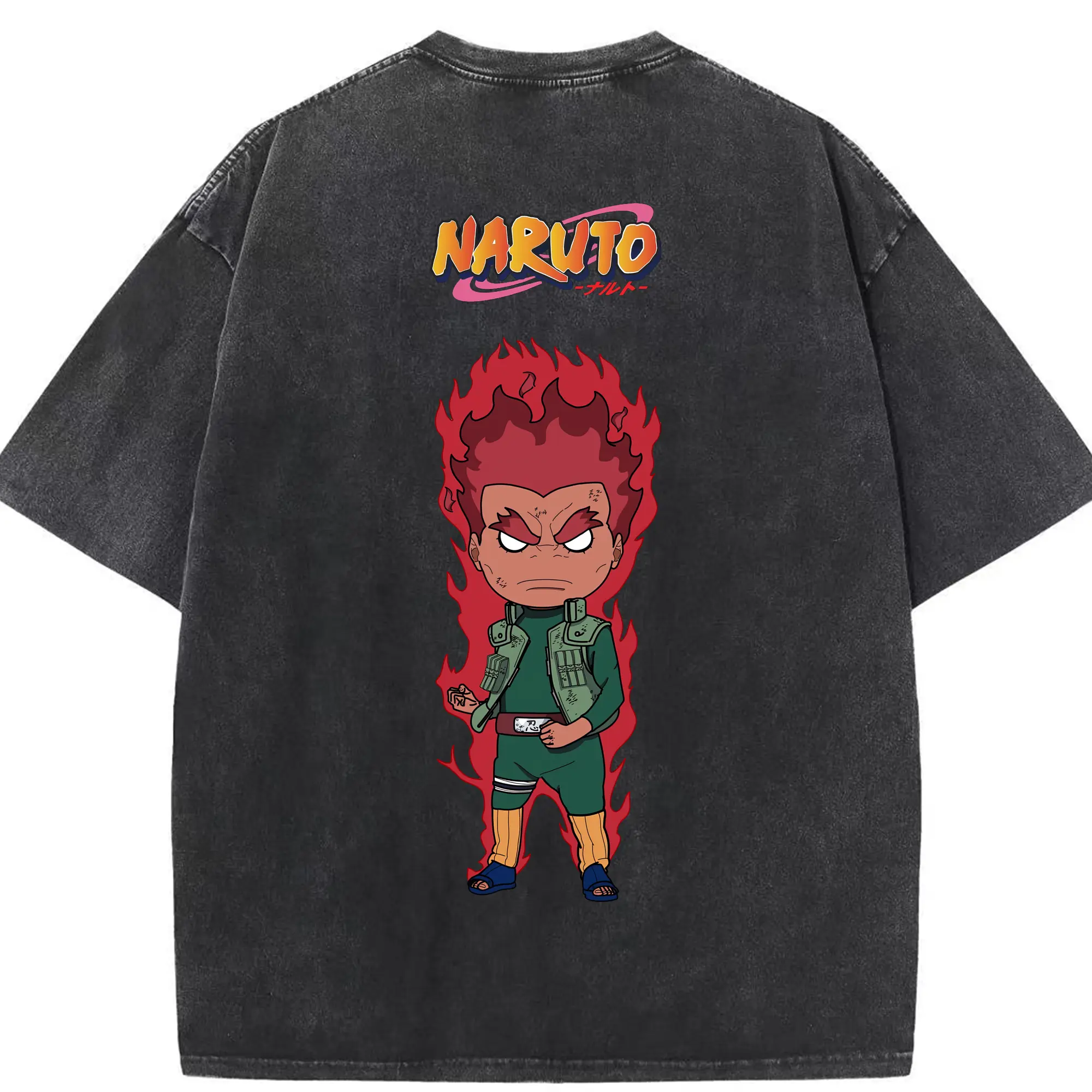 ナルト グッズ マイト・ガイ - 綿100％ ヴィンテージ風 半袖Tシャツ ・ 背面プリント ・ 柔らか肌触り ・ 通気性 快適 ・ スポーツ カジュアル 外出用