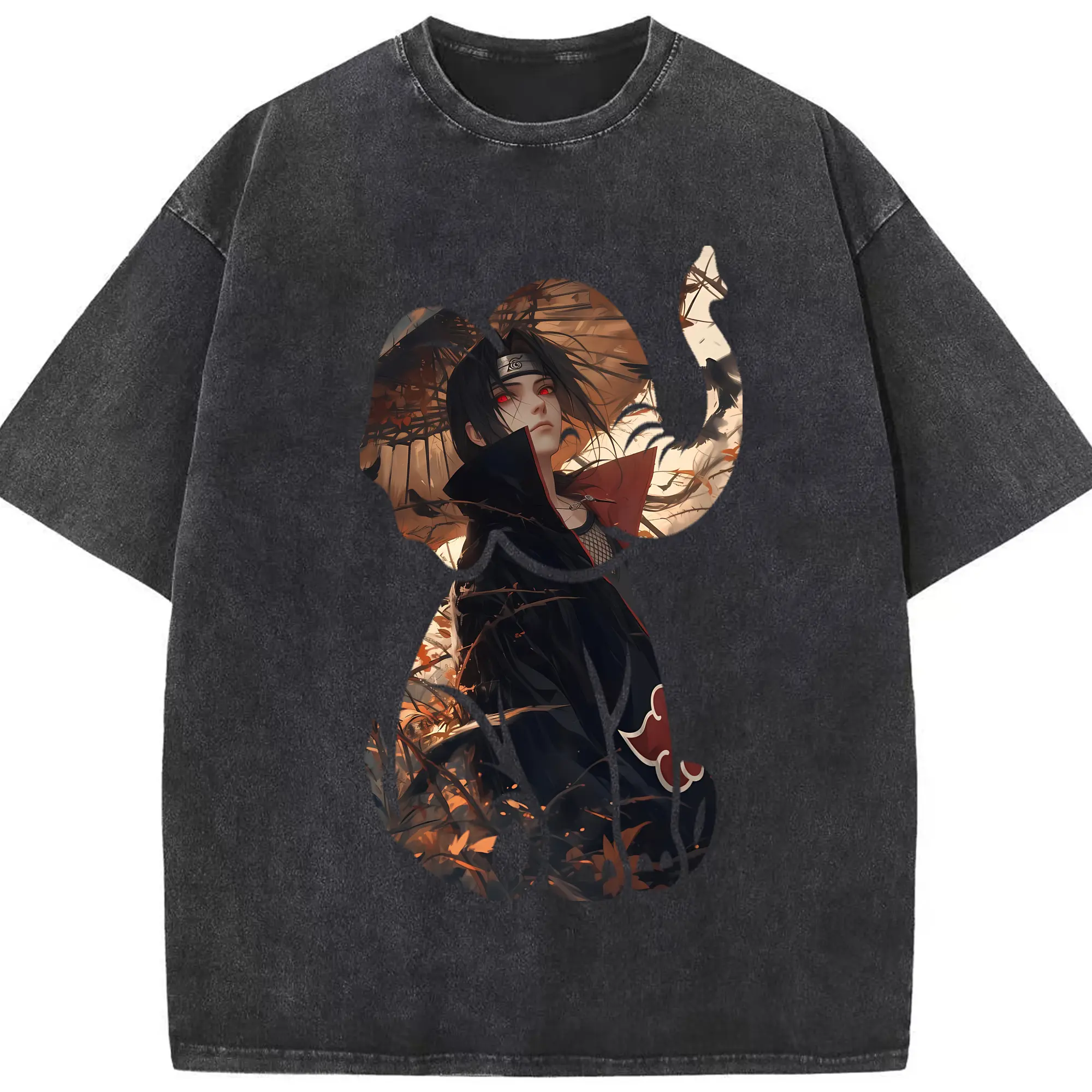 ナルト グッズ うちは イタチ - 綿100％ ヴィンテージ風 半袖Tシャツ ・ フロントプリント ・ 柔らか肌触り ・ 通気性 快適 ・ スポーツ カジュアル 外出用