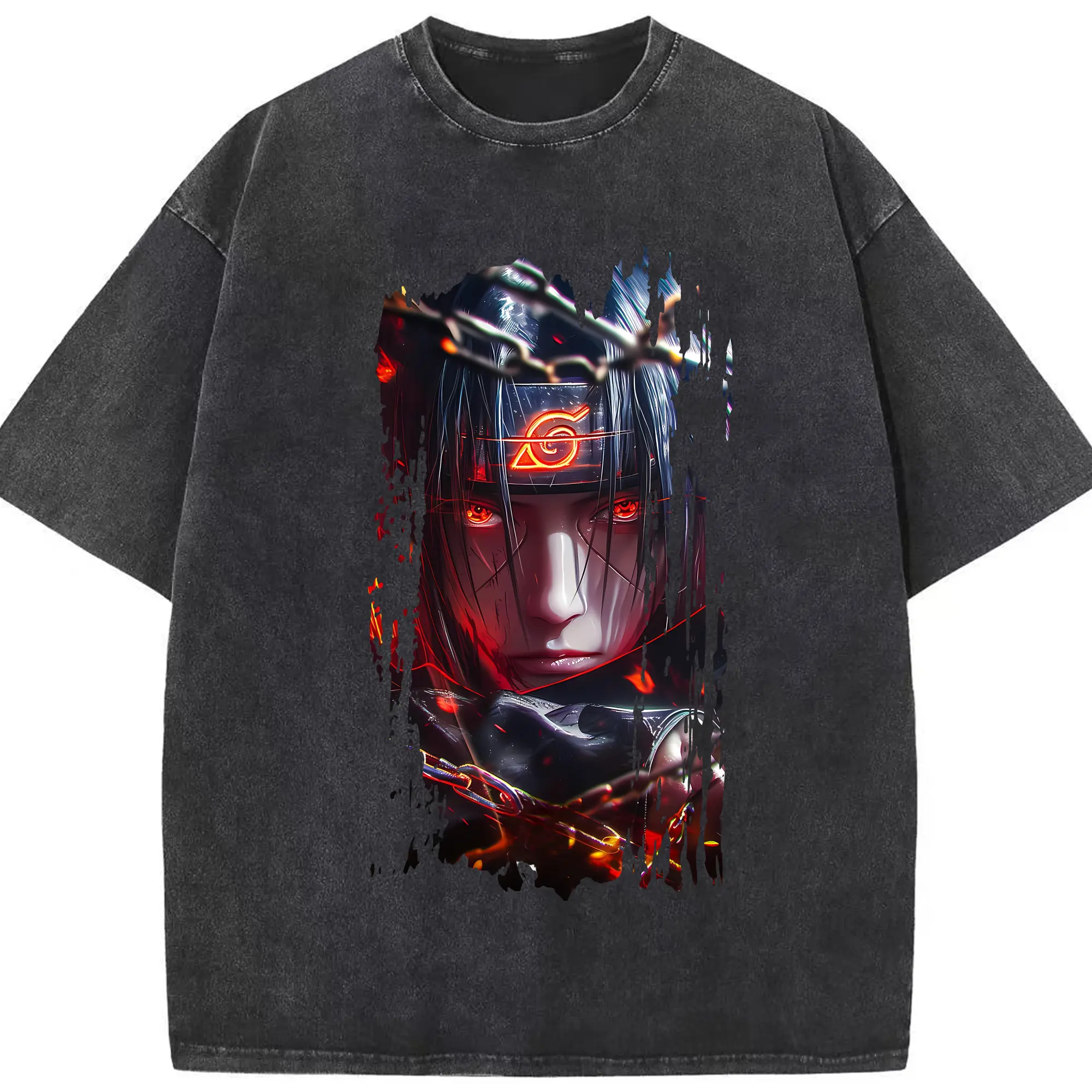 ナルト グッズ うちは イタチ - 綿100％ ヴィンテージ風 半袖Tシャツ ・ フロントプリント ・ 柔らか肌触り ・ 通気性 快適 ・ スポーツ カジュアル 外出用