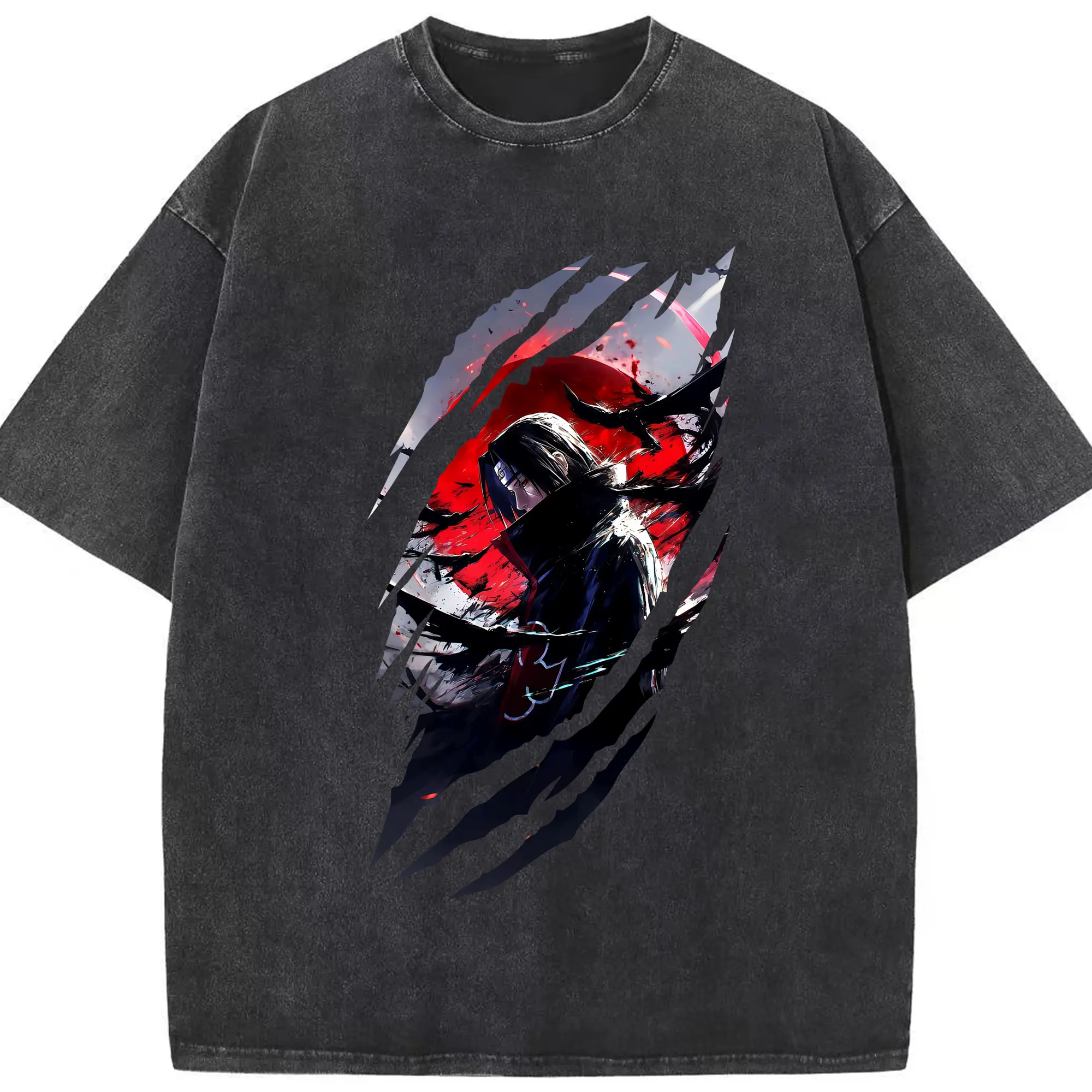 ナルト グッズ うちは イタチ - 綿100％ ヴィンテージ風 半袖Tシャツ ・ フロントプリント ・ 柔らか肌触り ・ 通気性 快適 ・ スポーツ カジュアル 外出用