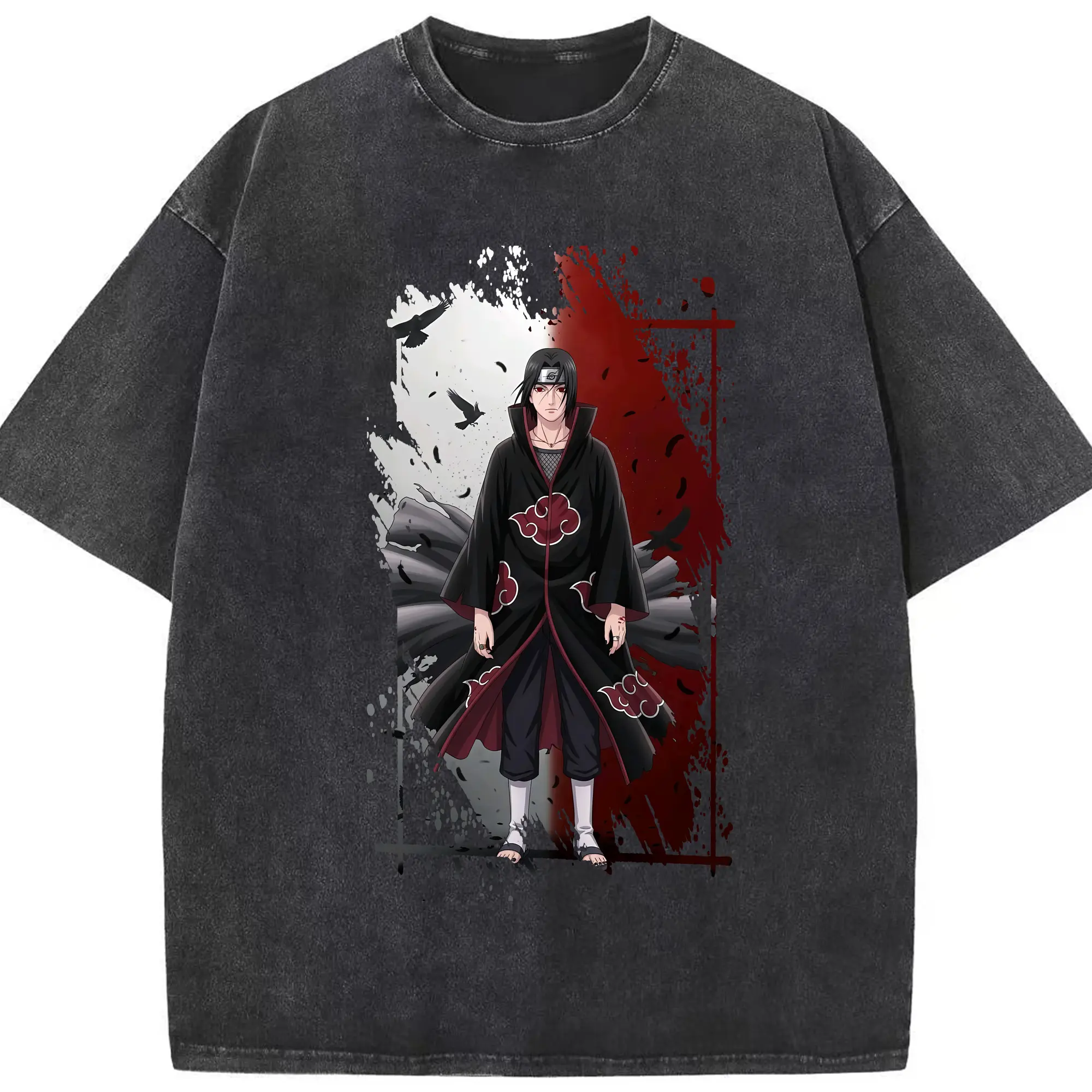 ナルト グッズ うちは イタチ - 綿100％ ヴィンテージ風 半袖Tシャツ ・ フロントプリント ・ 柔らか肌触り ・ 通気性 快適 ・ スポーツ カジュアル 外出用