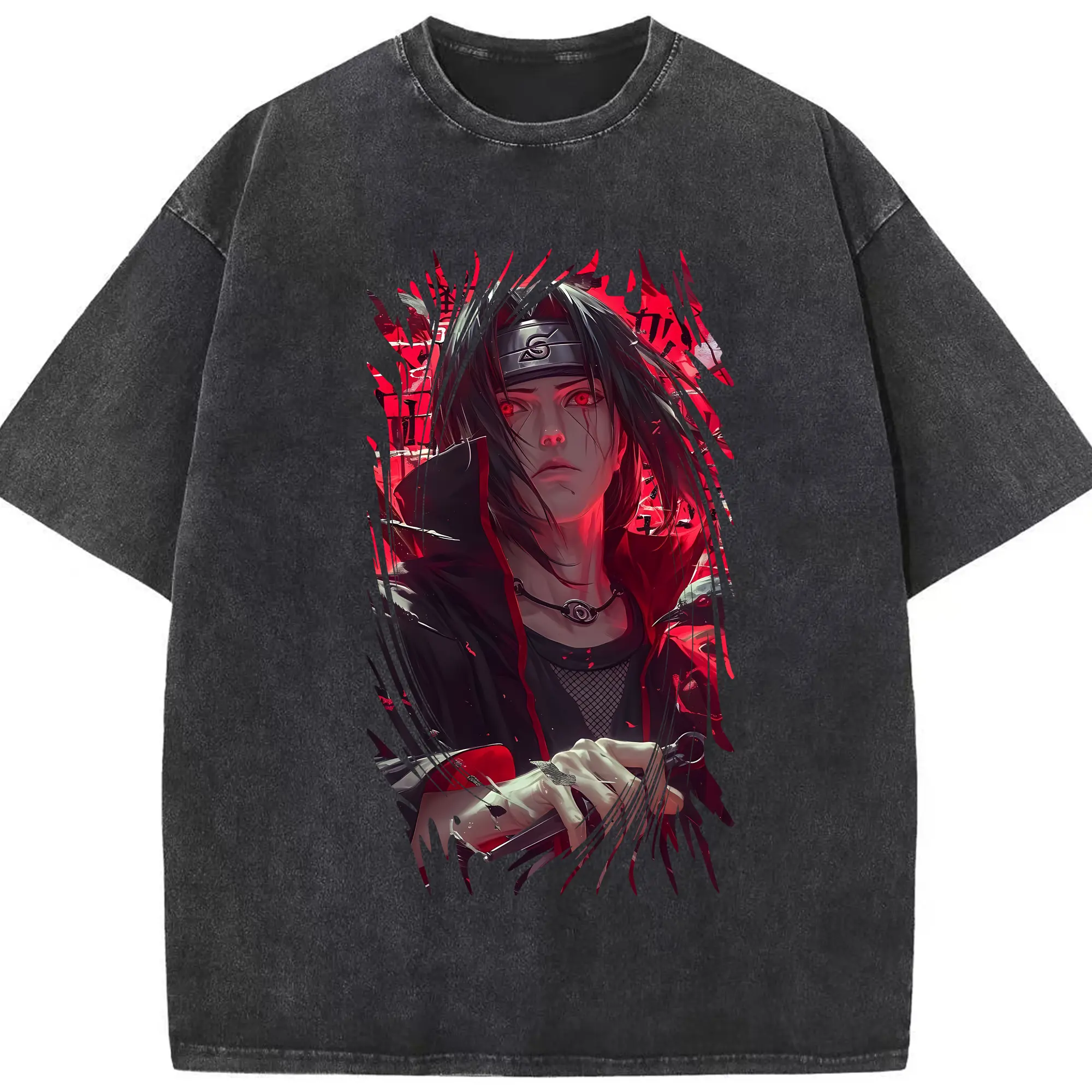 ナルト グッズ うちは イタチ - 綿100％ ヴィンテージ風 半袖Tシャツ ・ フロントプリント ・ 柔らか肌触り ・ 通気性 快適 ・ スポーツ カジュアル 外出用