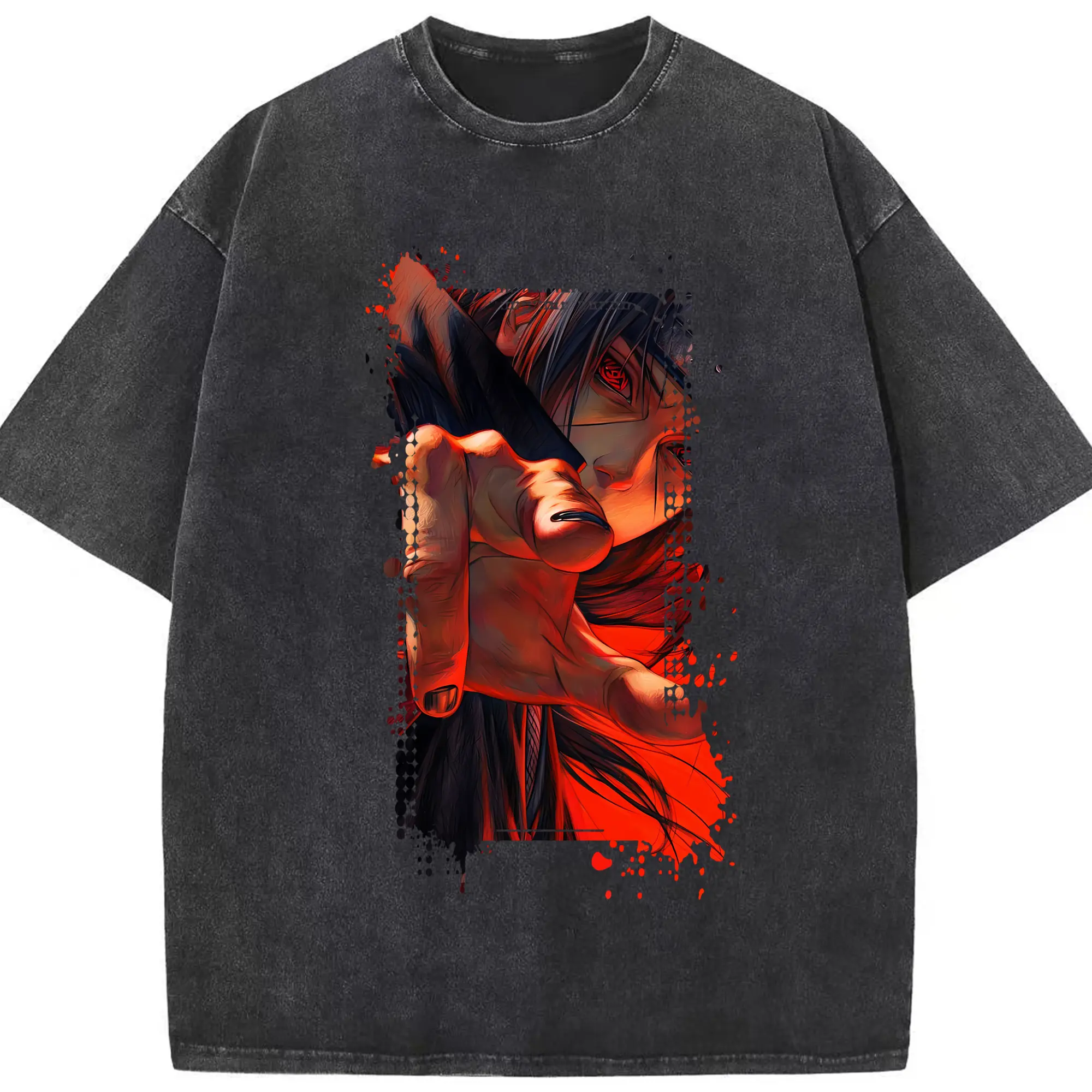 ナルト グッズ うちは イタチ - 綿100％ ヴィンテージ風 半袖Tシャツ ・ フロントプリント ・ 柔らか肌触り ・ 通気性 快適 ・ スポーツ カジュアル 外出用