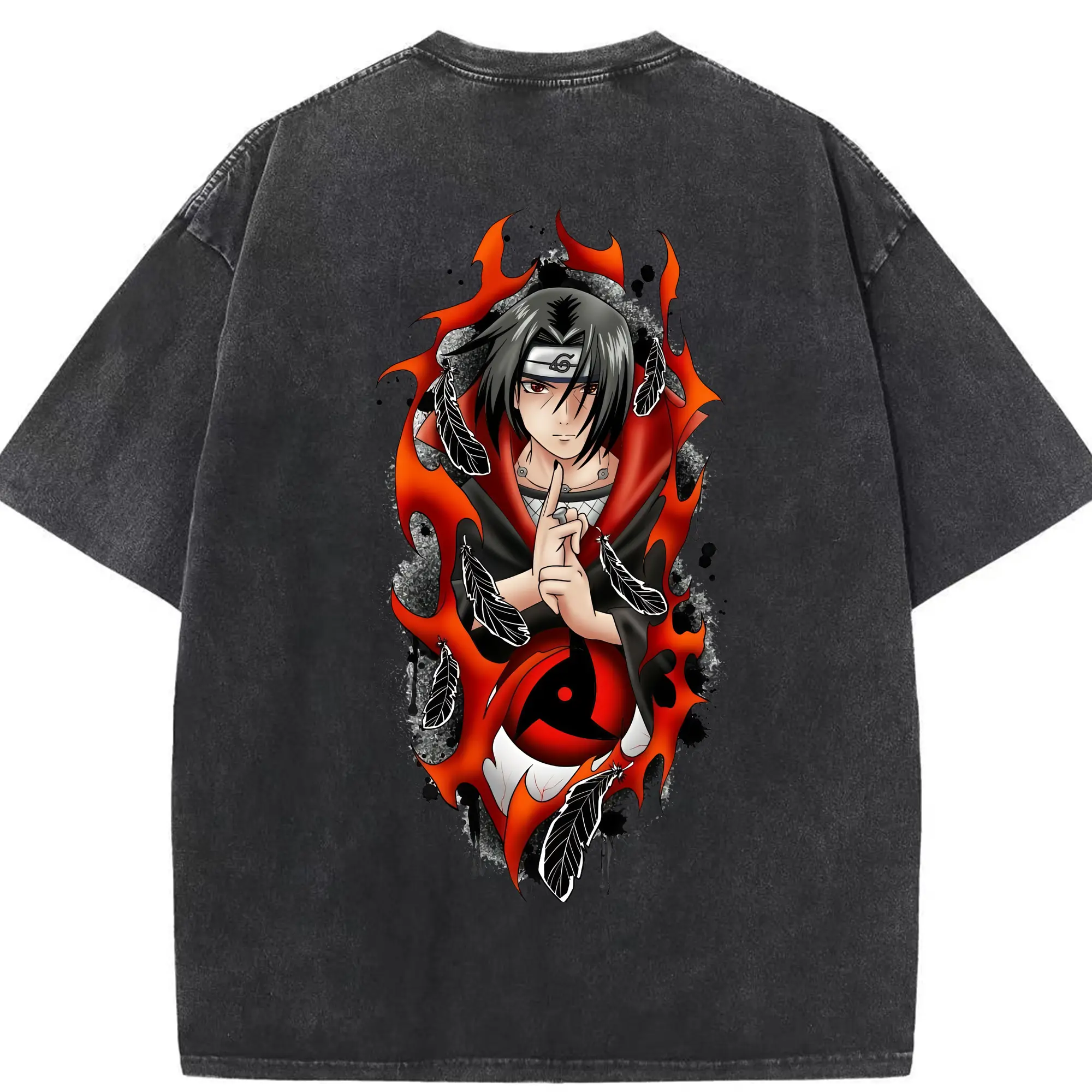 ナルト グッズ うちは イタチ - 綿100％ ヴィンテージ風 半袖Tシャツ ・ 背面プリント ・ 柔らか肌触り ・ 通気性 快適 ・ スポーツ カジュアル 外出用