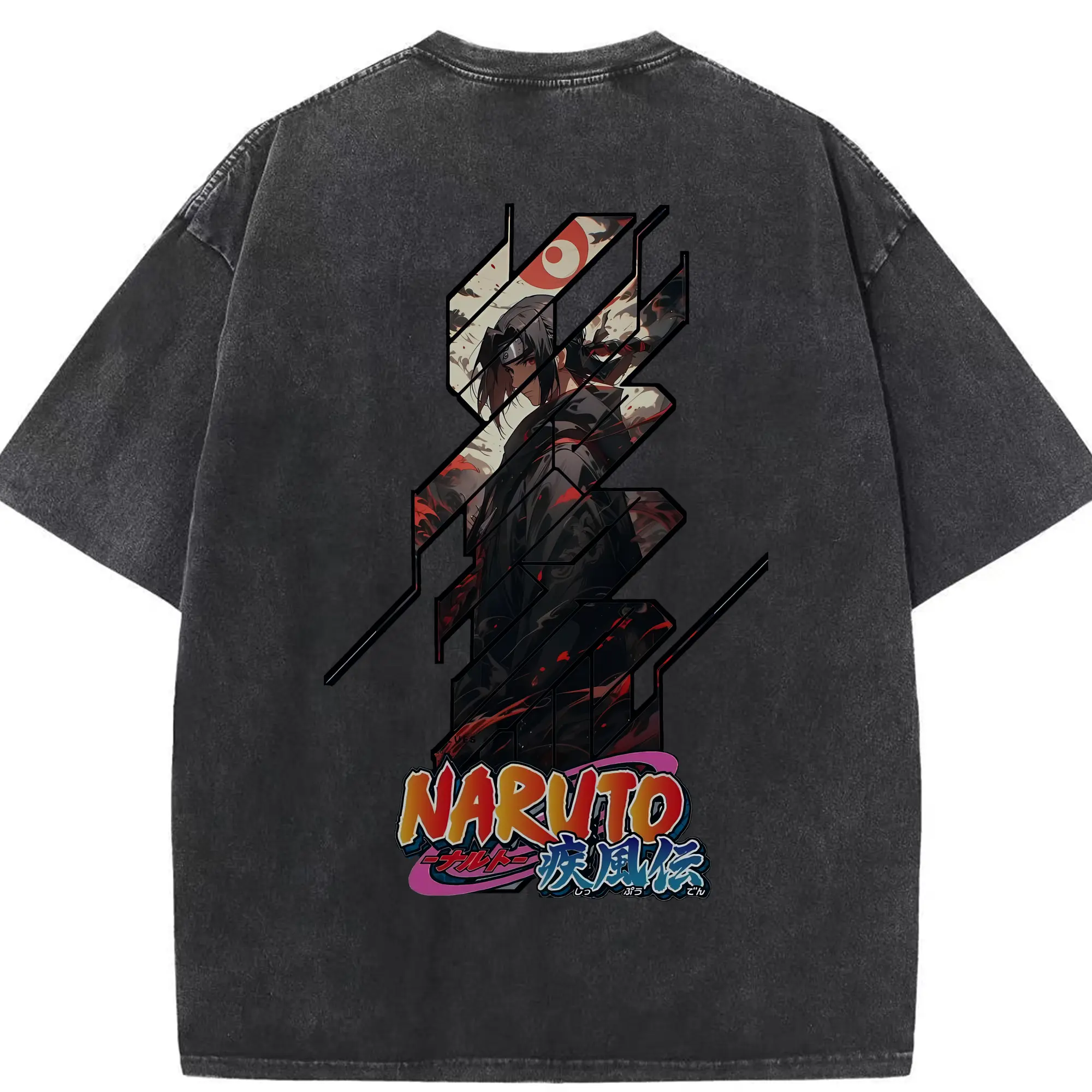 ナルト グッズ うちは イタチ - 綿100％ ヴィンテージ風 半袖Tシャツ ・ 背面プリント ・ 柔らか肌触り ・ 通気性 快適 ・ スポーツ カジュアル 外出用