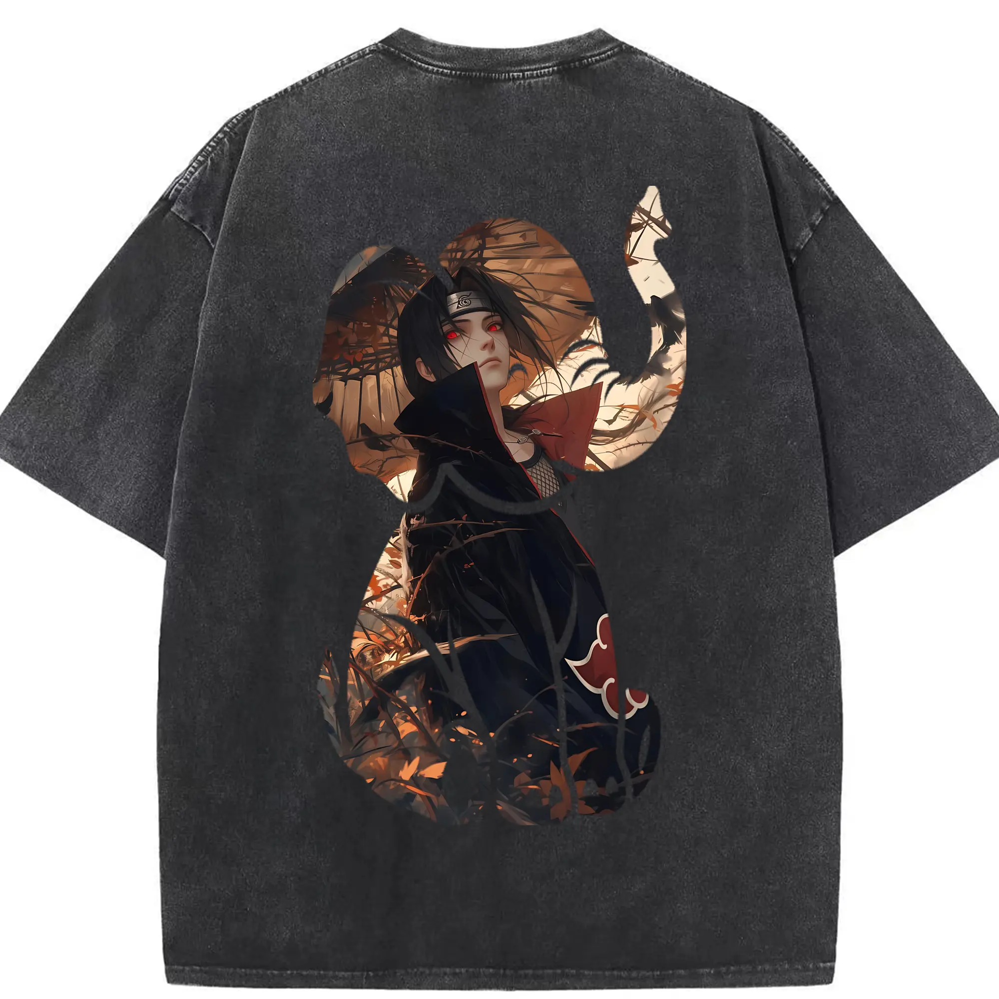 ナルト グッズ うちは イタチ - 綿100％ ヴィンテージ風 半袖Tシャツ ・ 背面プリント ・ 柔らか肌触り ・ 通気性 快適 ・ スポーツ カジュアル 外出用