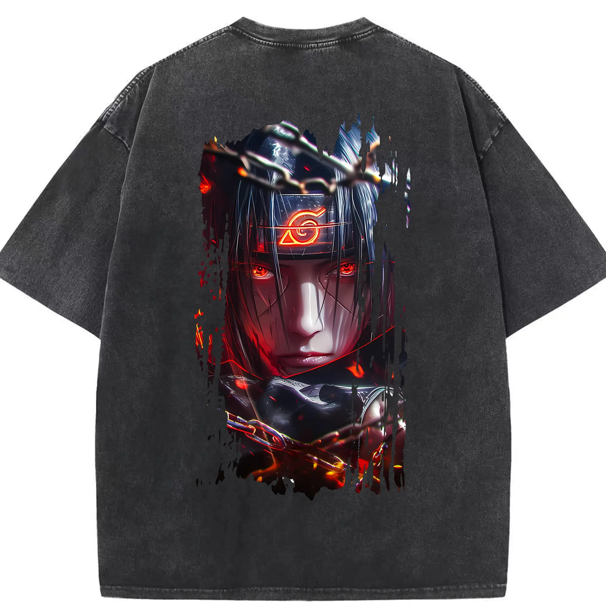 ナルト グッズ うちは イタチ - 綿100％ ヴィンテージ風 半袖Tシャツ ・ 背面プリント ・ 柔らか肌触り ・ 通気性 快適 ・ スポーツ カジュアル 外出用