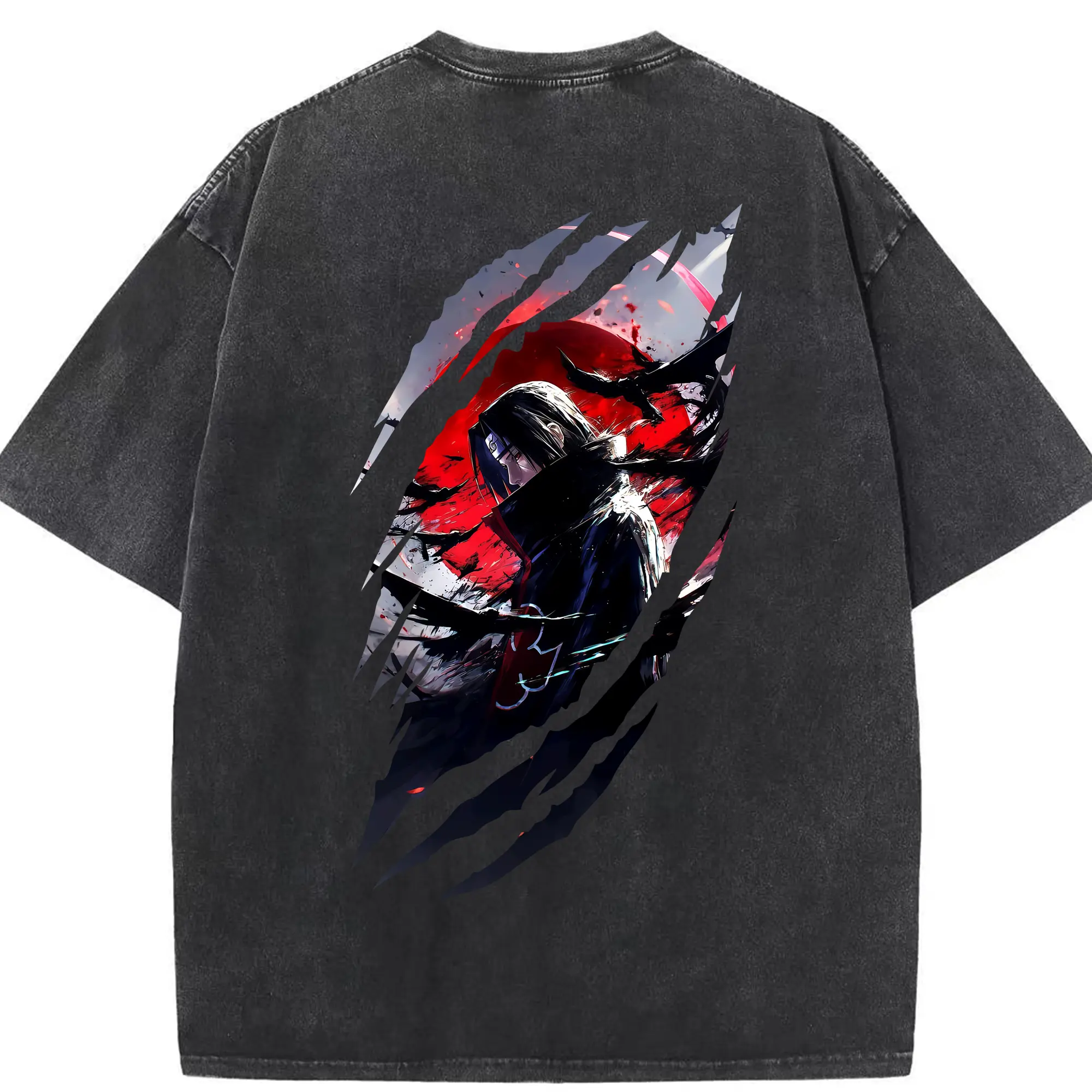 ナルト グッズ うちは イタチ - 綿100％ ヴィンテージ風 半袖Tシャツ ・ 背面プリント ・ 柔らか肌触り ・ 通気性 快適 ・ スポーツ カジュアル 外出用