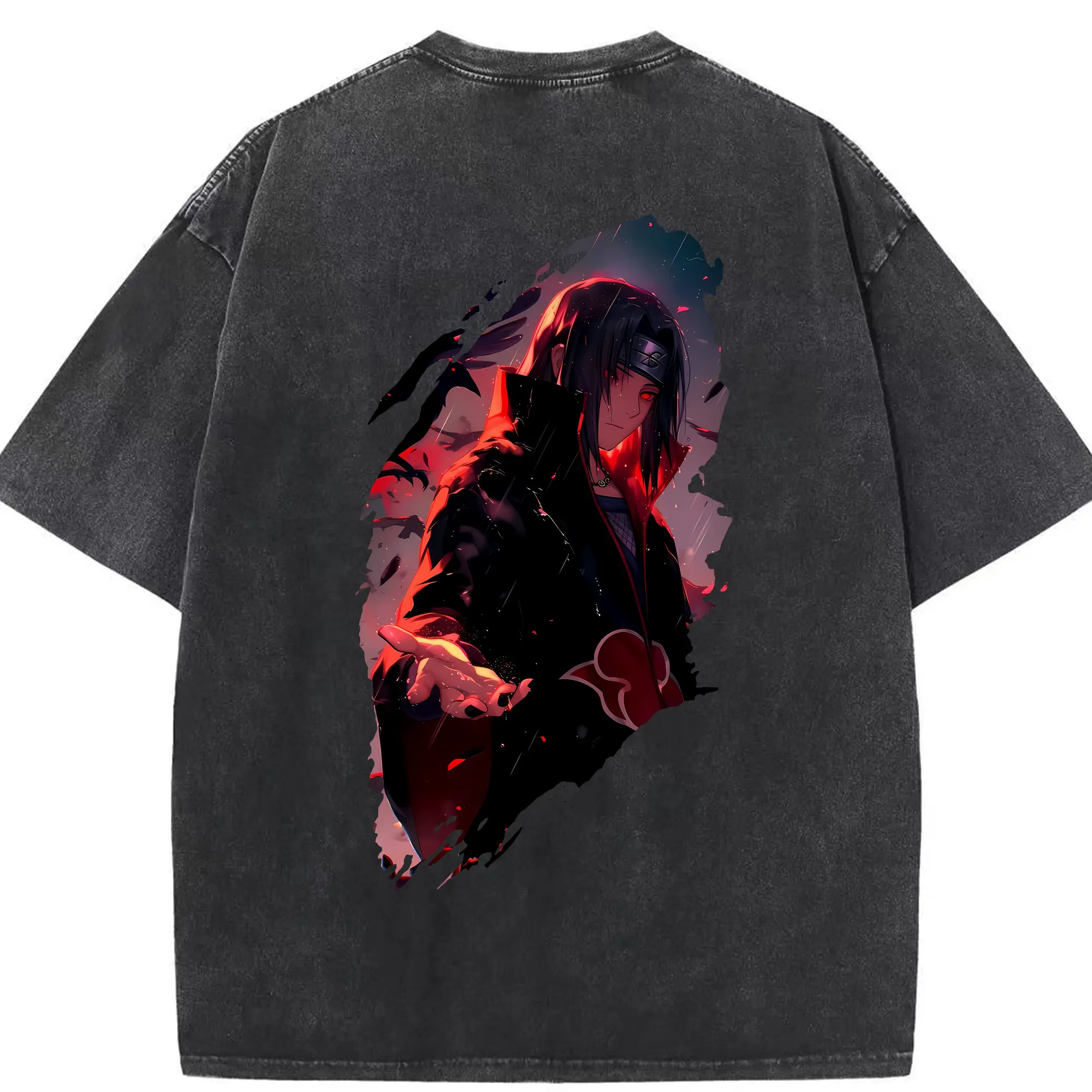 ナルト グッズ うちは イタチ - 綿100％ ヴィンテージ風 半袖Tシャツ ・ 背面プリント ・ 柔らか肌触り ・ 通気性 快適 ・ スポーツ カジュアル 外出用