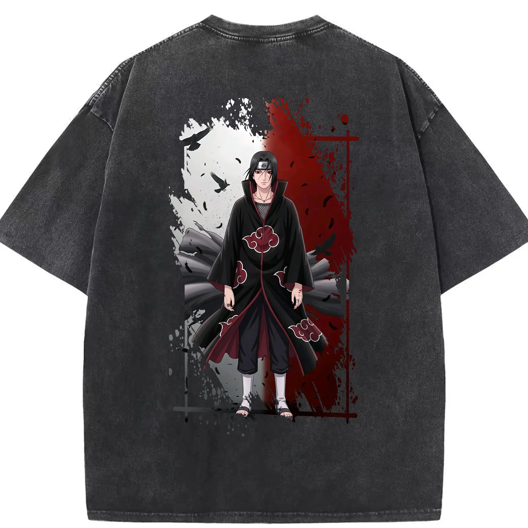 ナルト グッズ うちは イタチ - 綿100％ ヴィンテージ風 半袖Tシャツ ・ 背面プリント ・ 柔らか肌触り ・ 通気性 快適 ・ スポーツ カジュアル 外出用