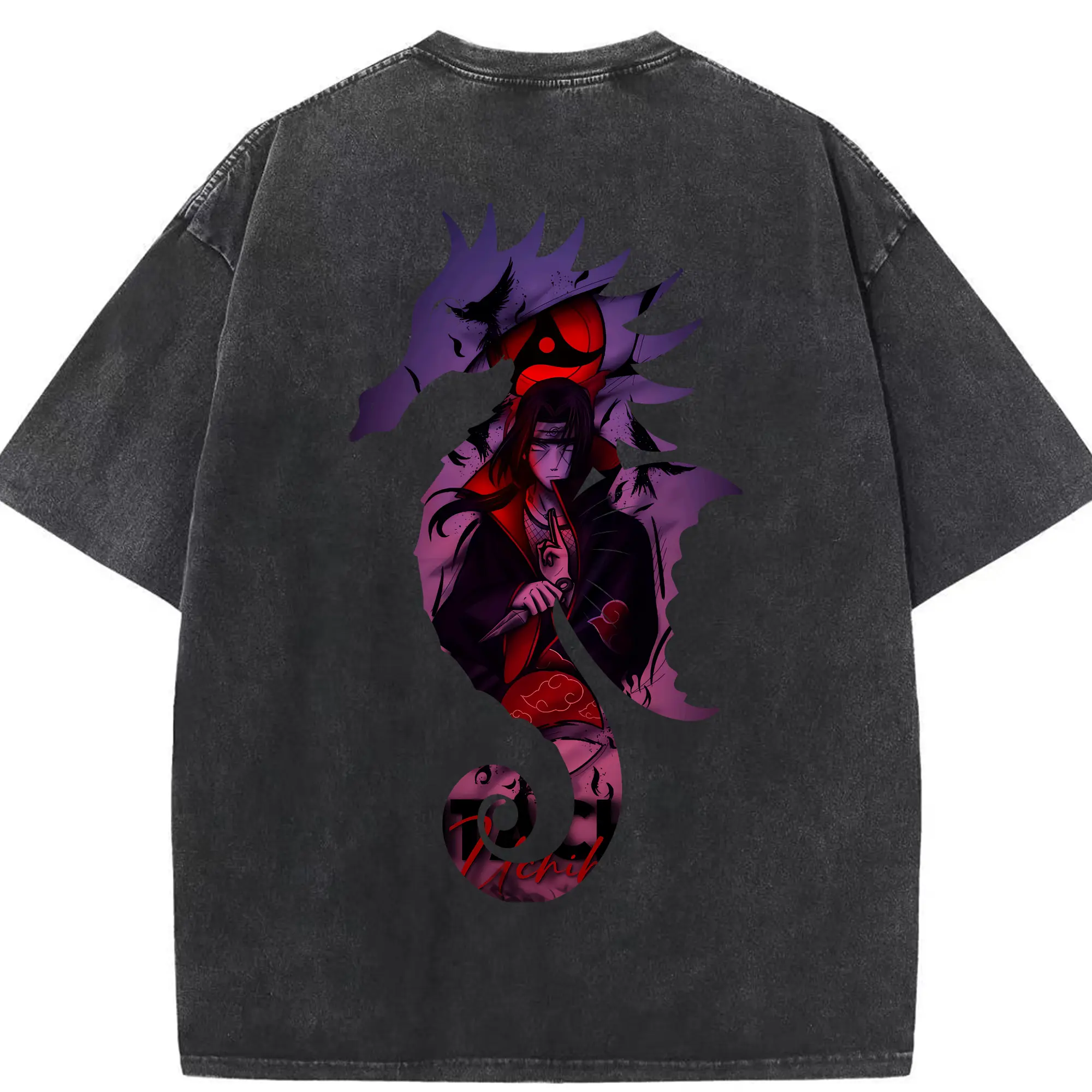 ナルト グッズ うちは イタチ - 綿100％ ヴィンテージ風 半袖Tシャツ ・ 背面プリント ・ 柔らか肌触り ・ 通気性 快適 ・ スポーツ カジュアル 外出用