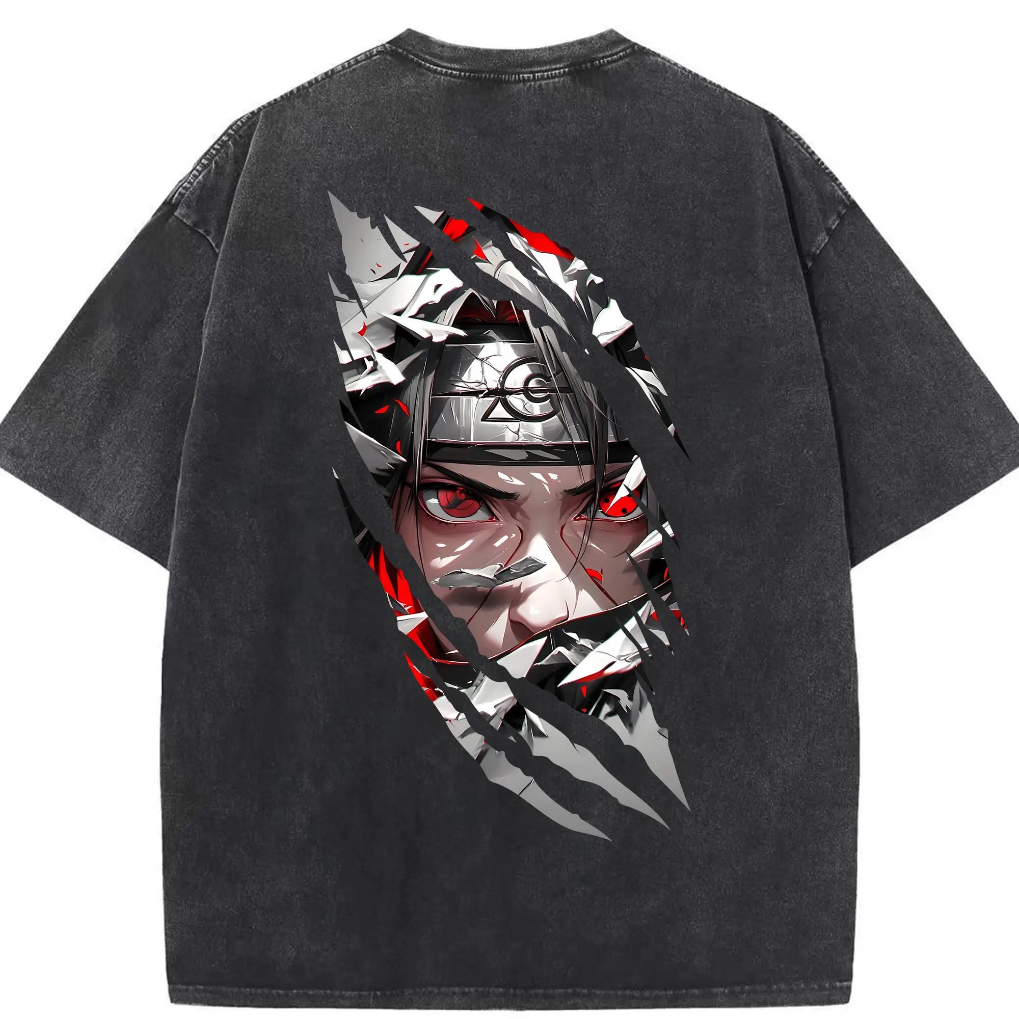 ナルト グッズ うちは イタチ - 綿100％ ヴィンテージ風 半袖Tシャツ ・ 背面プリント ・ 柔らか肌触り ・ 通気性 快適 ・ スポーツ カジュアル 外出用