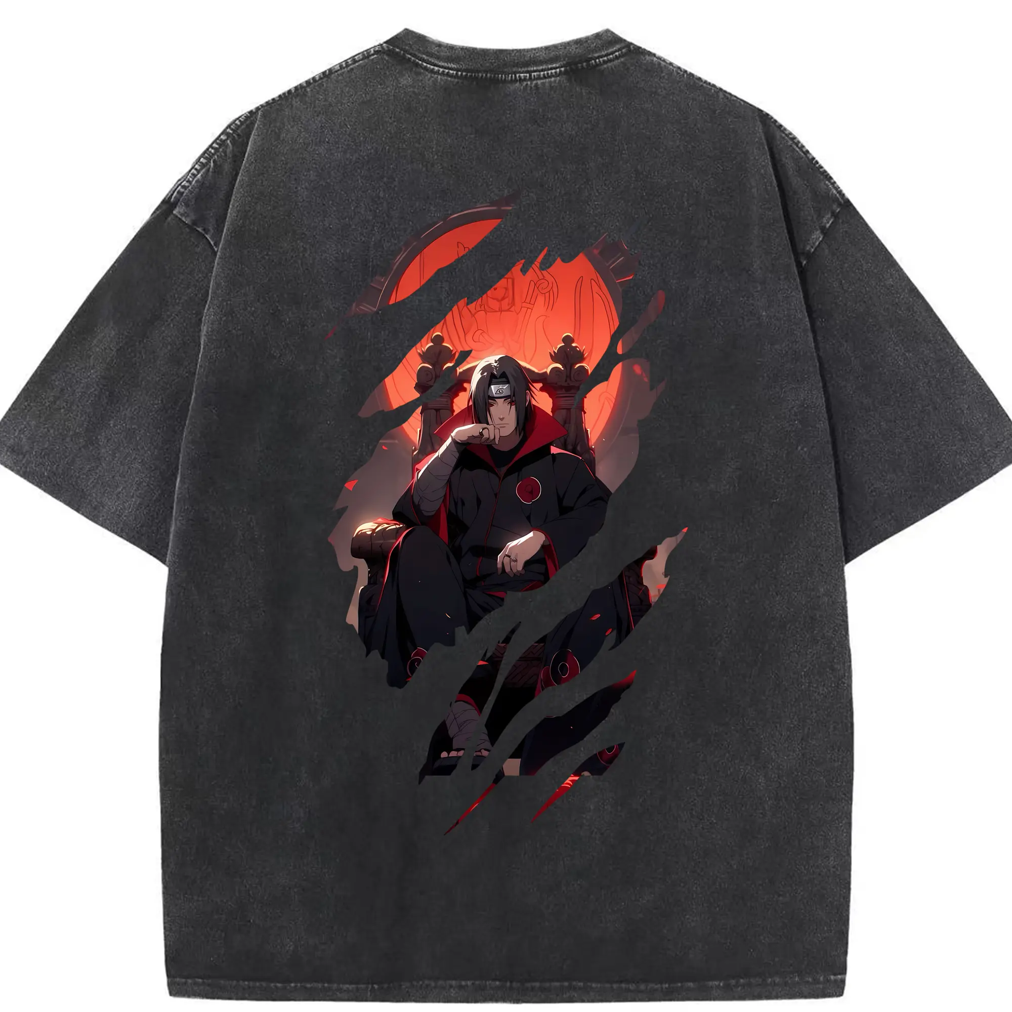 ナルト グッズ うちは イタチ - 綿100％ ヴィンテージ風 半袖Tシャツ ・ 背面プリント ・ 柔らか肌触り ・ 通気性 快適 ・ スポーツ カジュアル 外出用