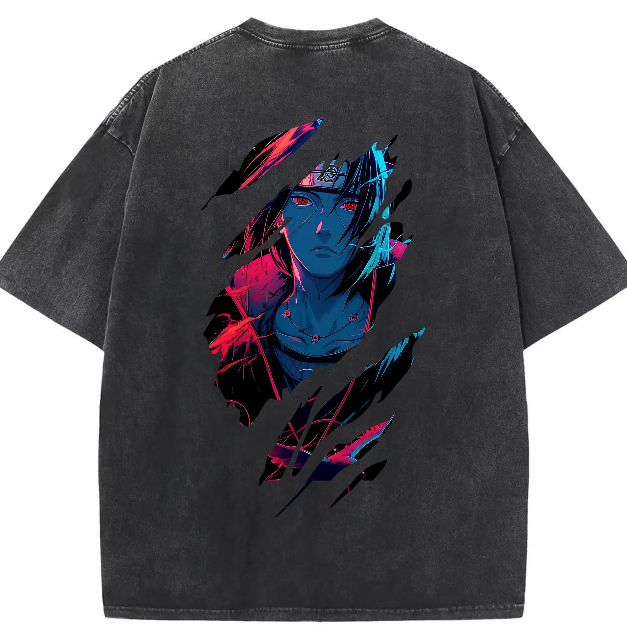 ナルト グッズ うちは イタチ - 綿100％ ヴィンテージ風 半袖Tシャツ ・ 背面プリント ・ 柔らか肌触り ・ 通気性 快適 ・ スポーツ カジュアル 外出用