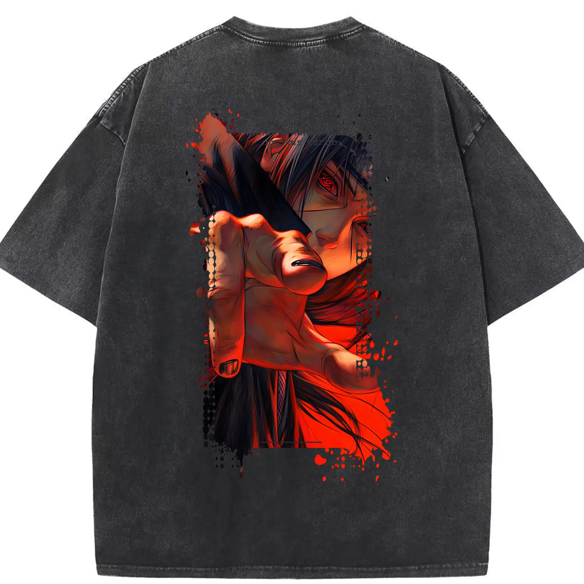 ナルト グッズ うちは イタチ - 綿100％ ヴィンテージ風 半袖Tシャツ ・ 背面プリント ・ 柔らか肌触り ・ 通気性 快適 ・ スポーツ カジュアル 外出用