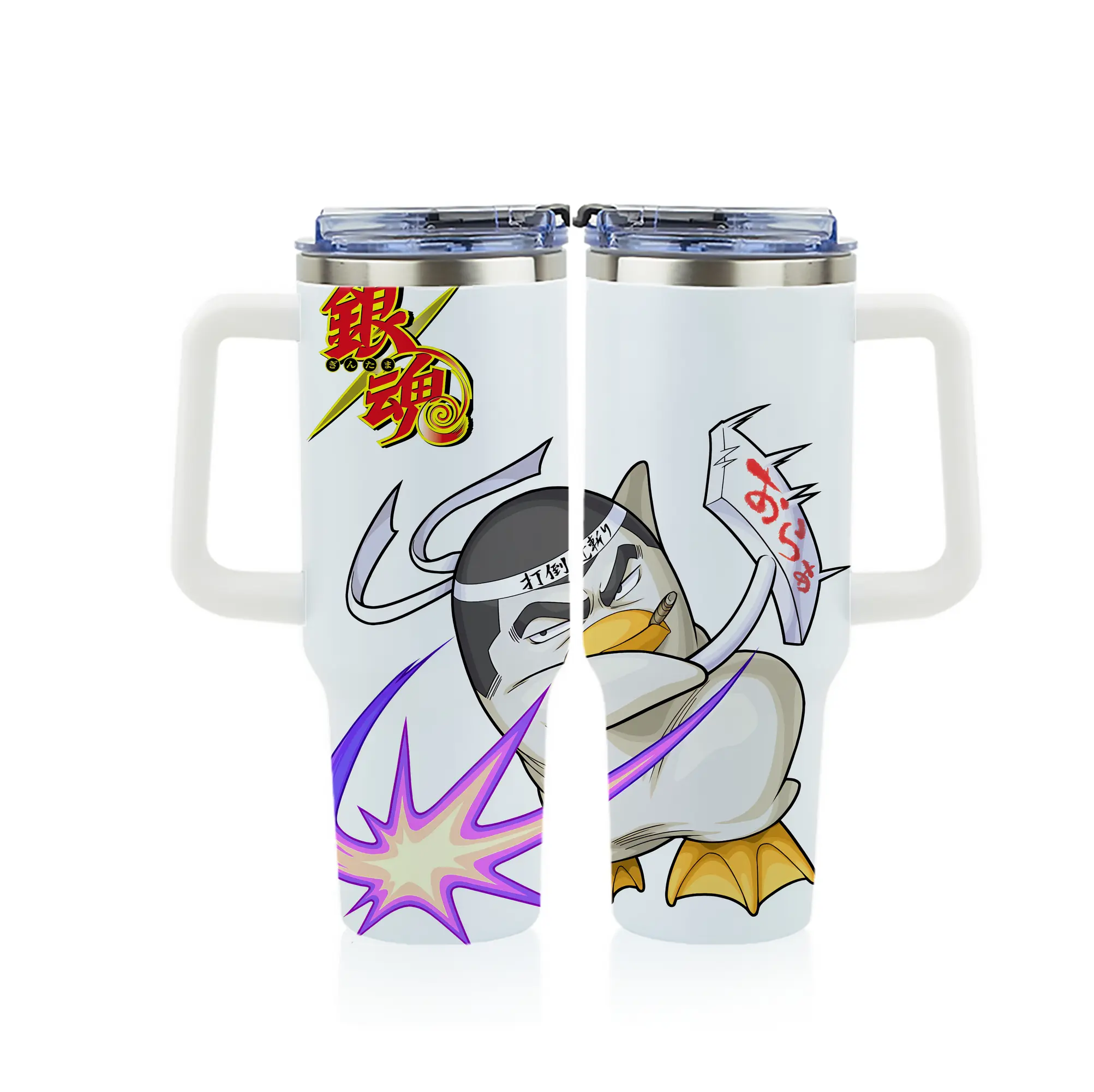 銀魂 グッズ エリザベス - 1200mL フルプリント車用タンブラー ・ 304ステンレス 内側 ・ 201ステンレス 外側 ・ 保温 保冷 ・ 通勤 ドライブ アウトドア用