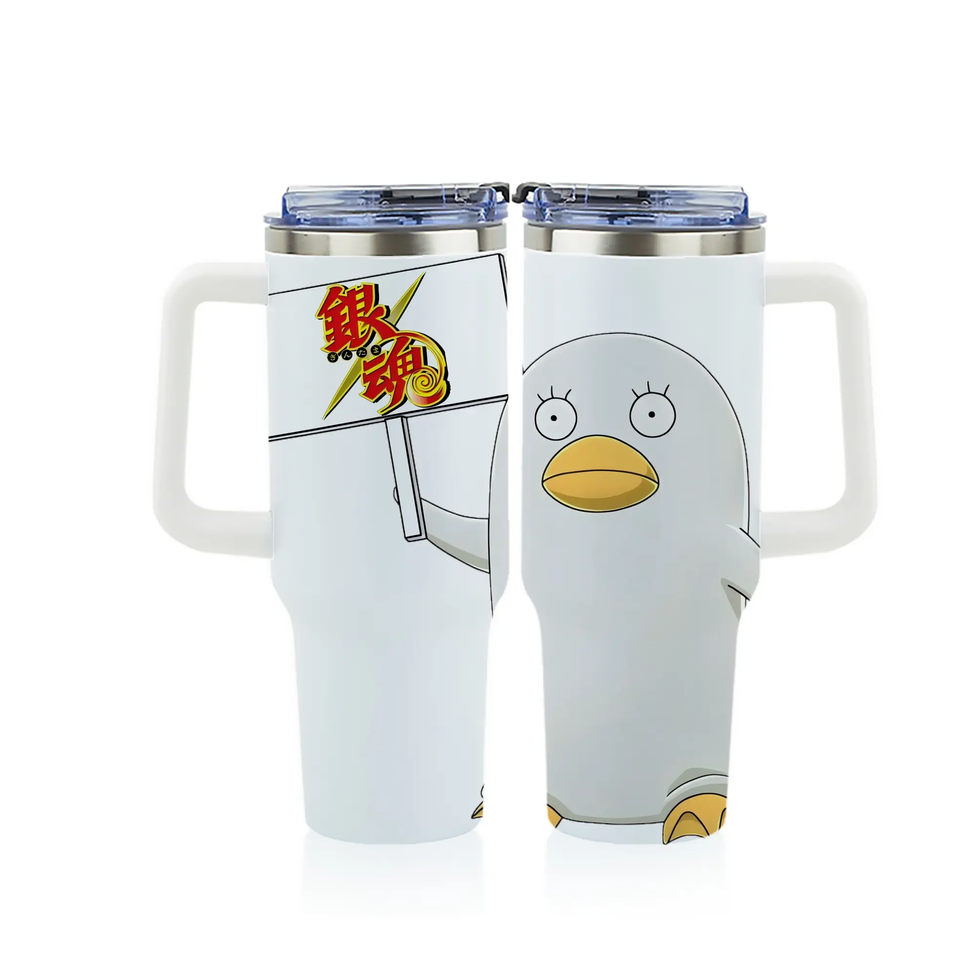 銀魂 グッズ エリザベス - 1200mL フルプリント車用タンブラー ・ 304ステンレス 内側 ・ 201ステンレス 外側 ・ 保温 保冷 ・ 通勤 ドライブ アウトドア用