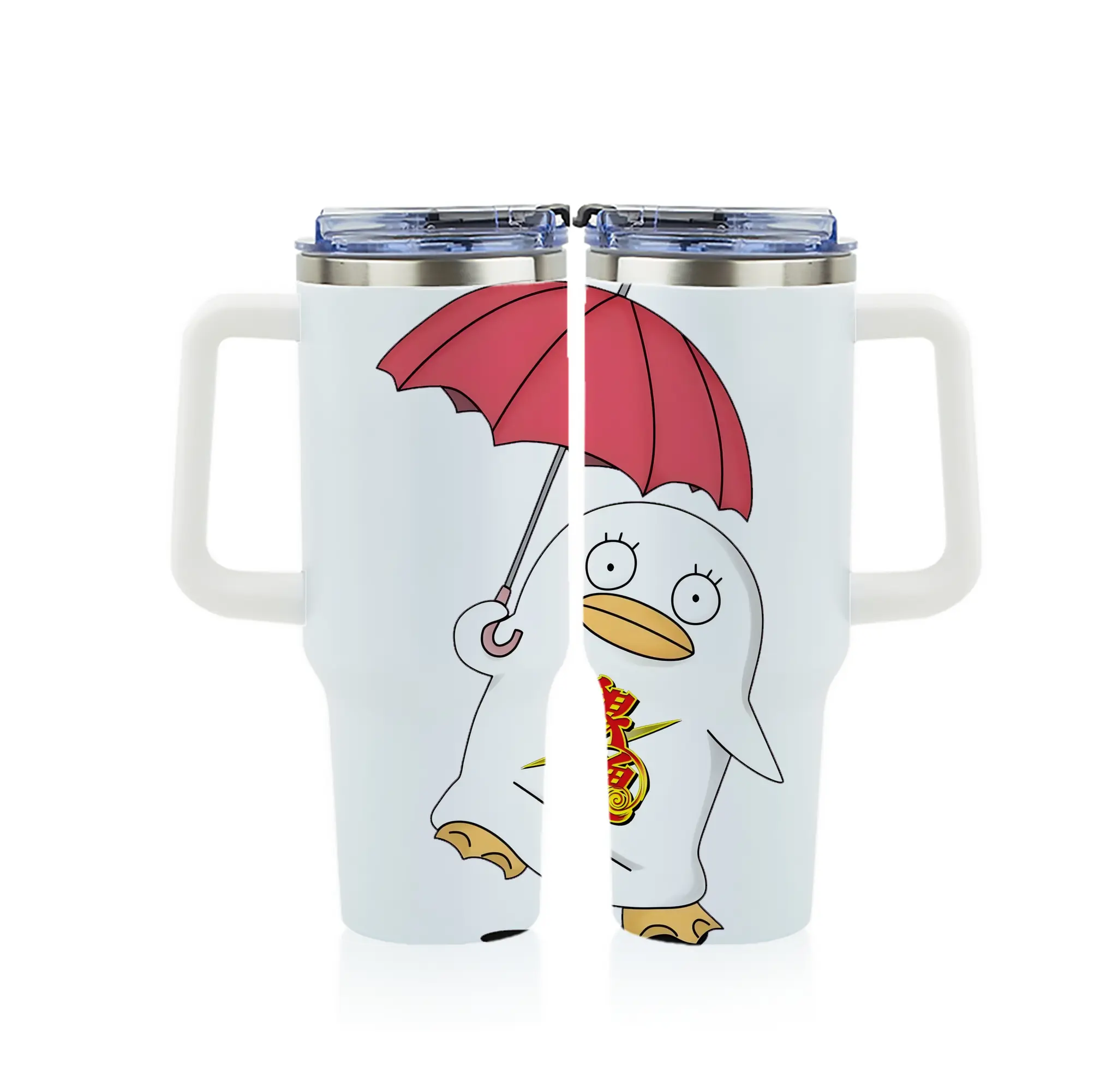 銀魂 グッズ エリザベス - 1200mL フルプリント車用タンブラー ・ 304ステンレス 内側 ・ 201ステンレス 外側 ・ 保温 保冷 ・ 通勤 ドライブ アウトドア用