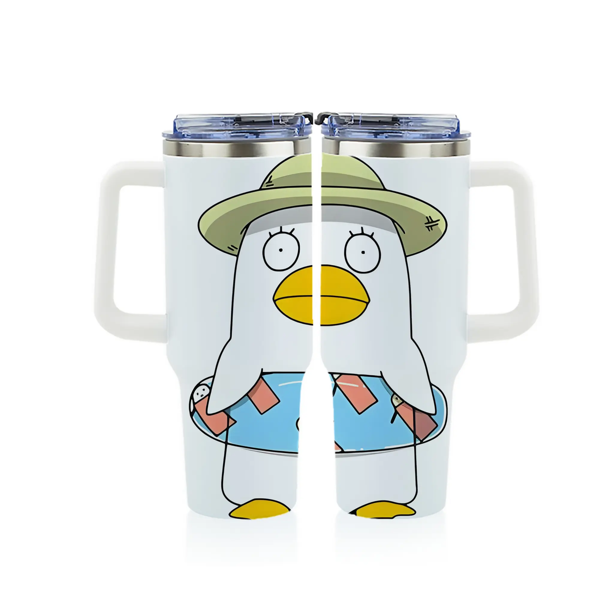 銀魂 グッズ エリザベス - 1200mL フルプリント車用タンブラー ・ 304ステンレス 内側 ・ 201ステンレス 外側 ・ 保温 保冷 ・ 通勤 ドライブ アウトドア用