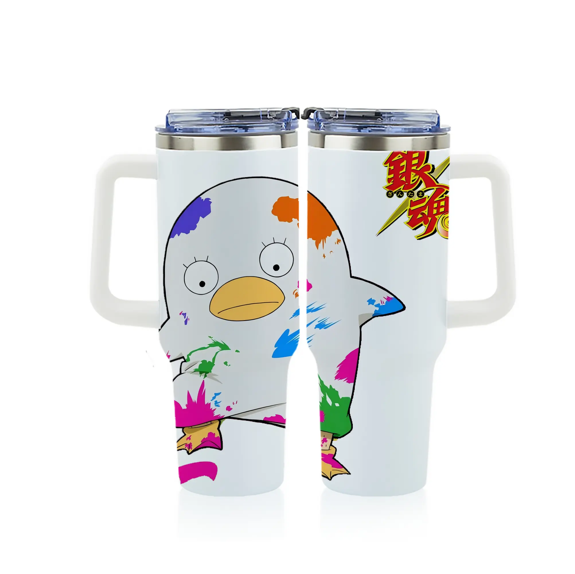 銀魂 グッズ エリザベス - 1200mL フルプリント車用タンブラー ・ 304ステンレス 内側 ・ 201ステンレス 外側 ・ 保温 保冷 ・ 通勤 ドライブ アウトドア用