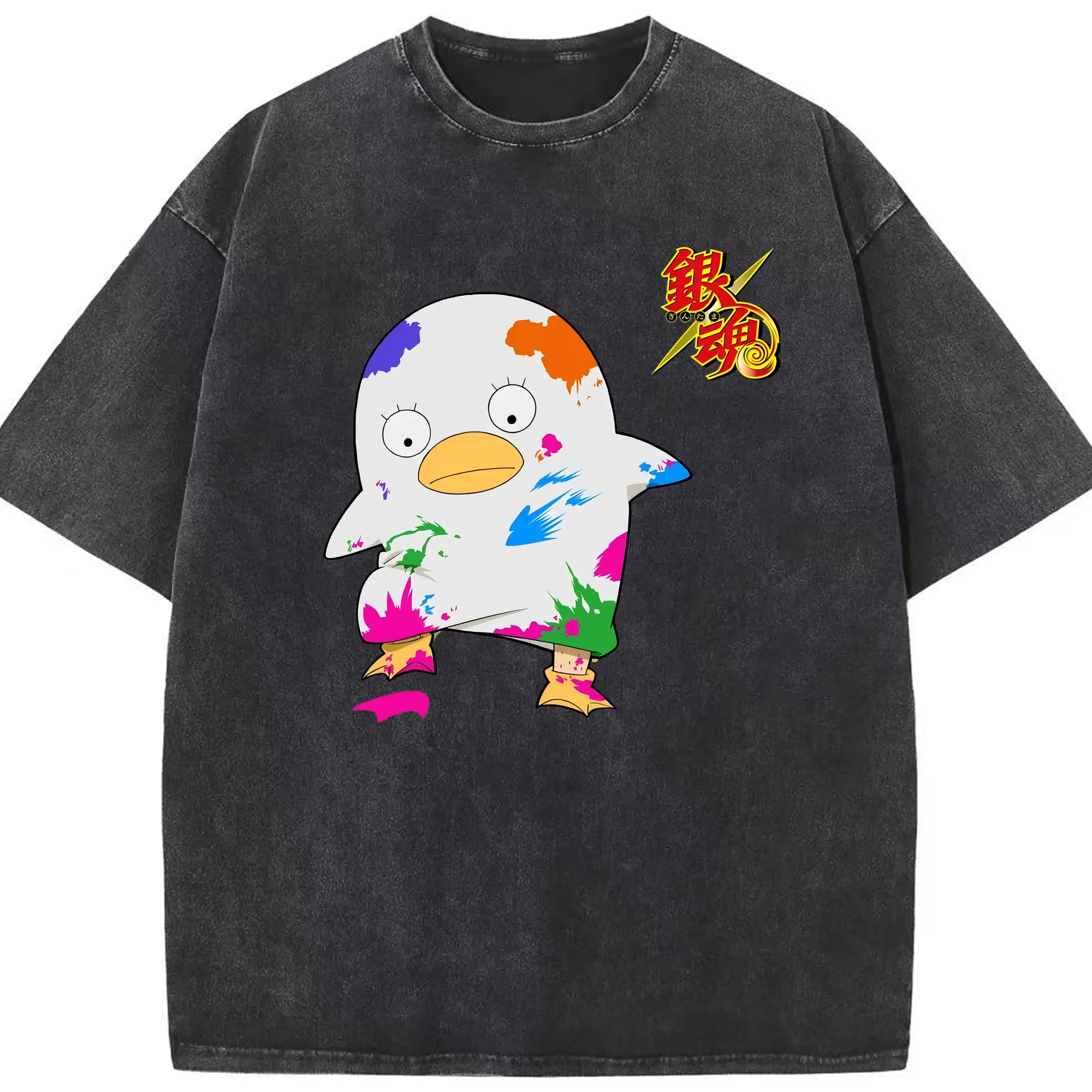銀魂 グッズ エリザベス - 綿100％ ヴィンテージ風 半袖Tシャツ ・ フロントプリント ・ 柔らか肌触り ・ 通気性 快適 ・ スポーツ カジュアル 外出用