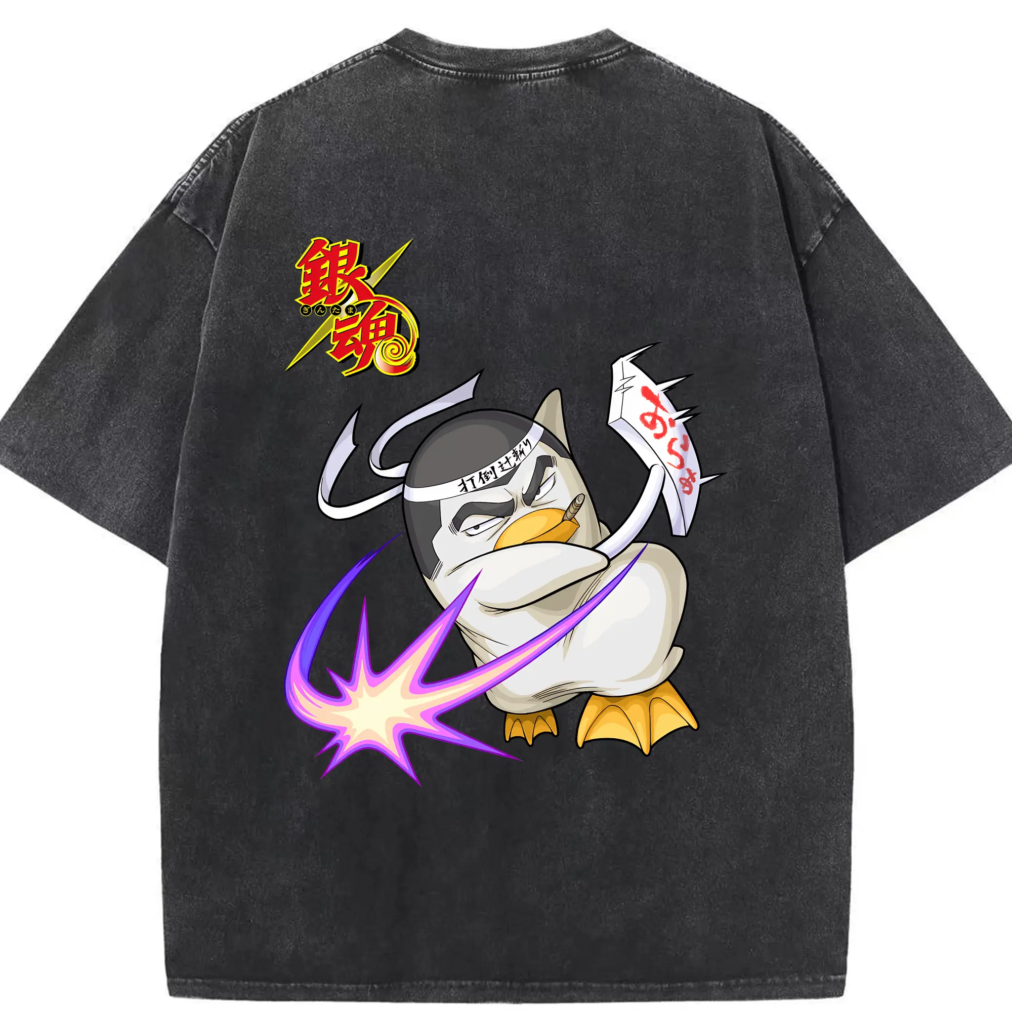 銀魂 グッズ エリザベス - 綿100％ ヴィンテージ風 半袖Tシャツ ・ 背面プリント ・ 柔らか肌触り ・ 通気性 快適 ・ スポーツ カジュアル 外出用