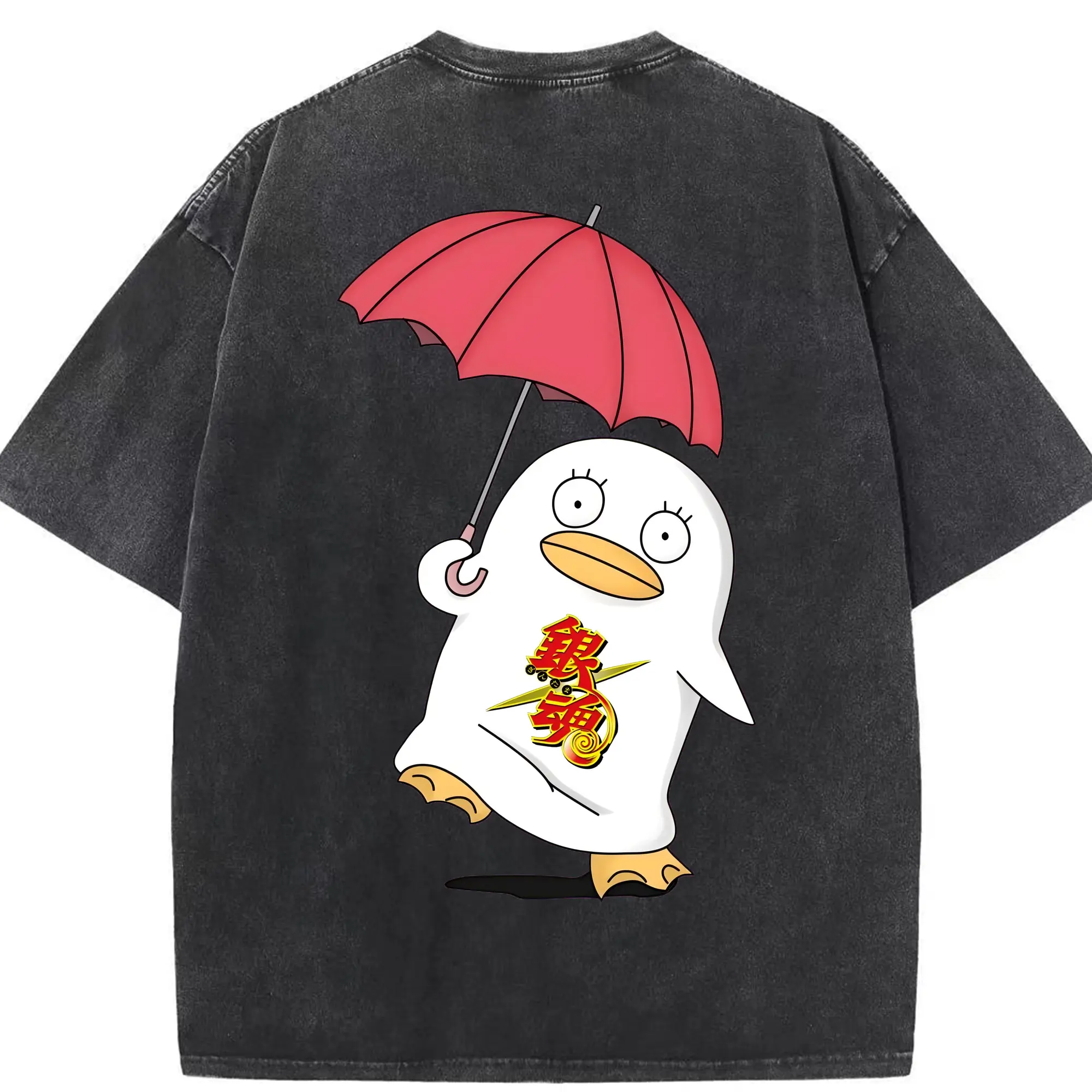 銀魂 グッズ エリザベス - 綿100％ ヴィンテージ風 半袖Tシャツ ・ 背面プリント ・ 柔らか肌触り ・ 通気性 快適 ・ スポーツ カジュアル 外出用