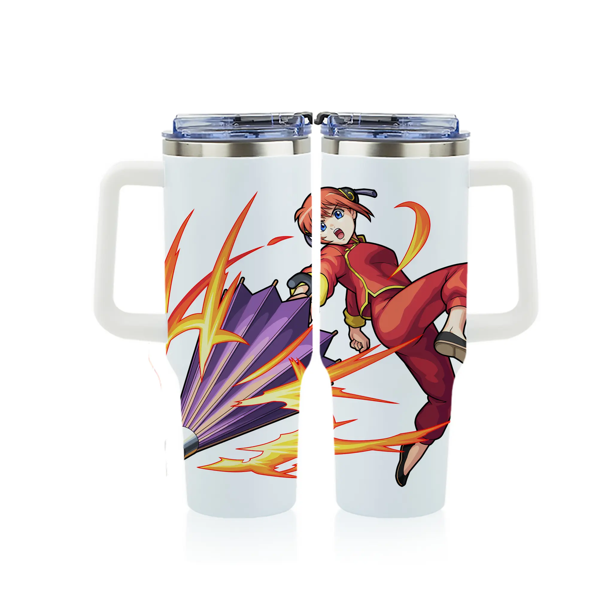 銀魂 グッズ 神楽 - 1200mL フルプリント車用タンブラー ・ 304ステンレス 内側 ・ 201ステンレス 外側 ・ 保温 保冷 ・ 通勤 ドライブ アウトドア用