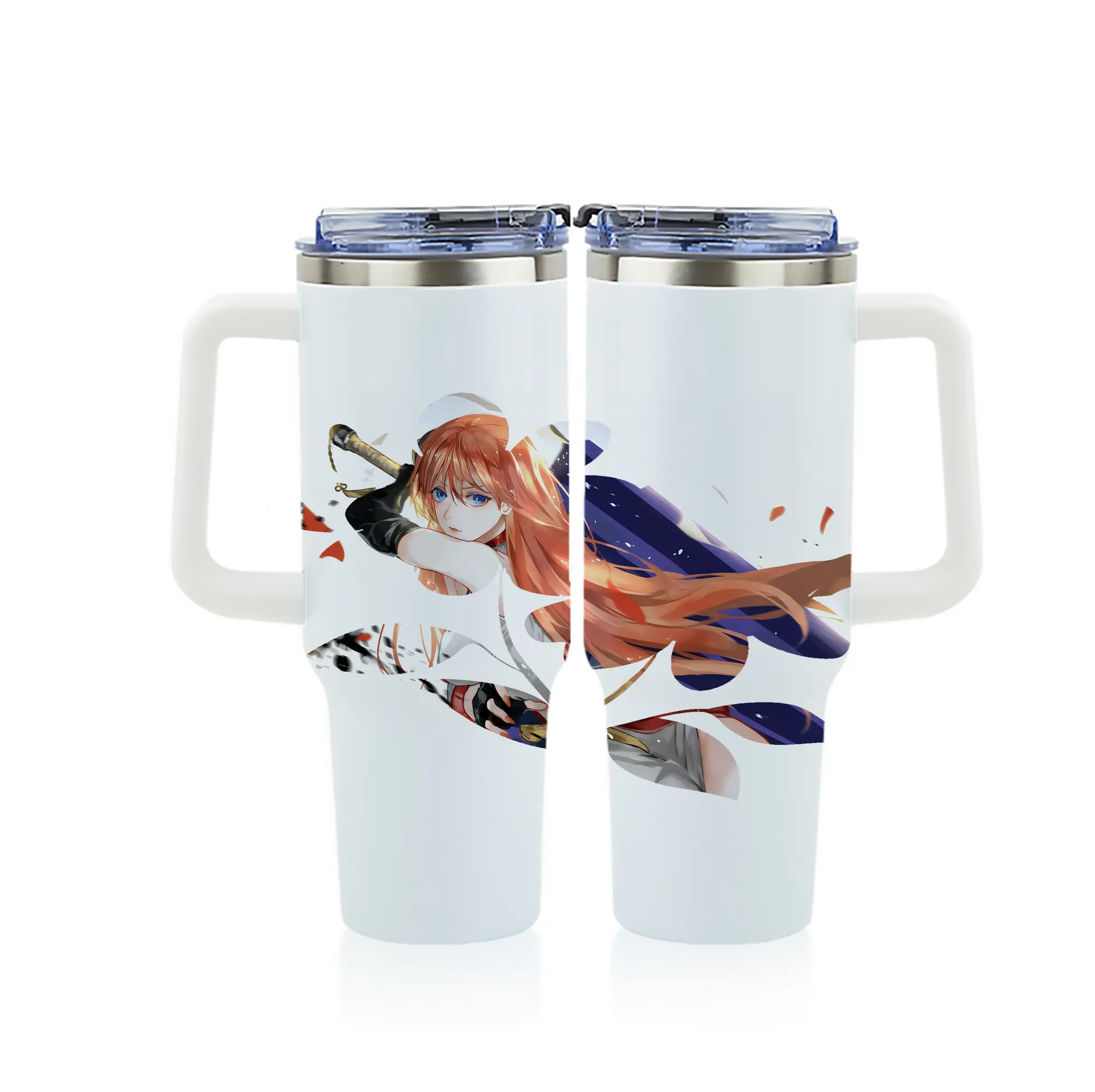 銀魂 グッズ 神楽 - 1200mL フルプリント車用タンブラー ・ 304ステンレス 内側 ・ 201ステンレス 外側 ・ 保温 保冷 ・ 通勤 ドライブ アウトドア用