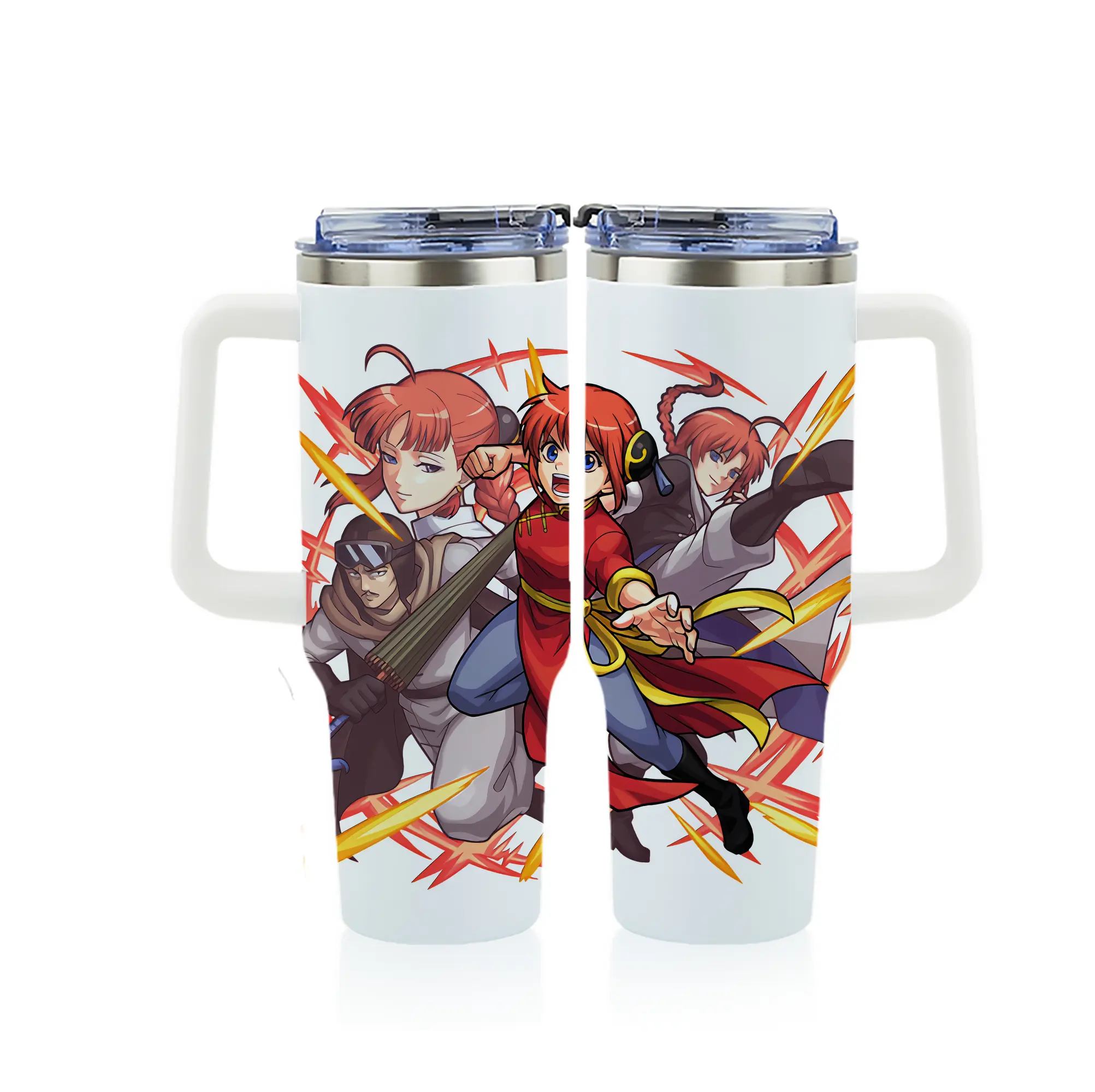 銀魂 グッズ 神楽 - 1200mL フルプリント車用タンブラー ・ 304ステンレス 内側 ・ 201ステンレス 外側 ・ 保温 保冷 ・ 通勤 ドライブ アウトドア用