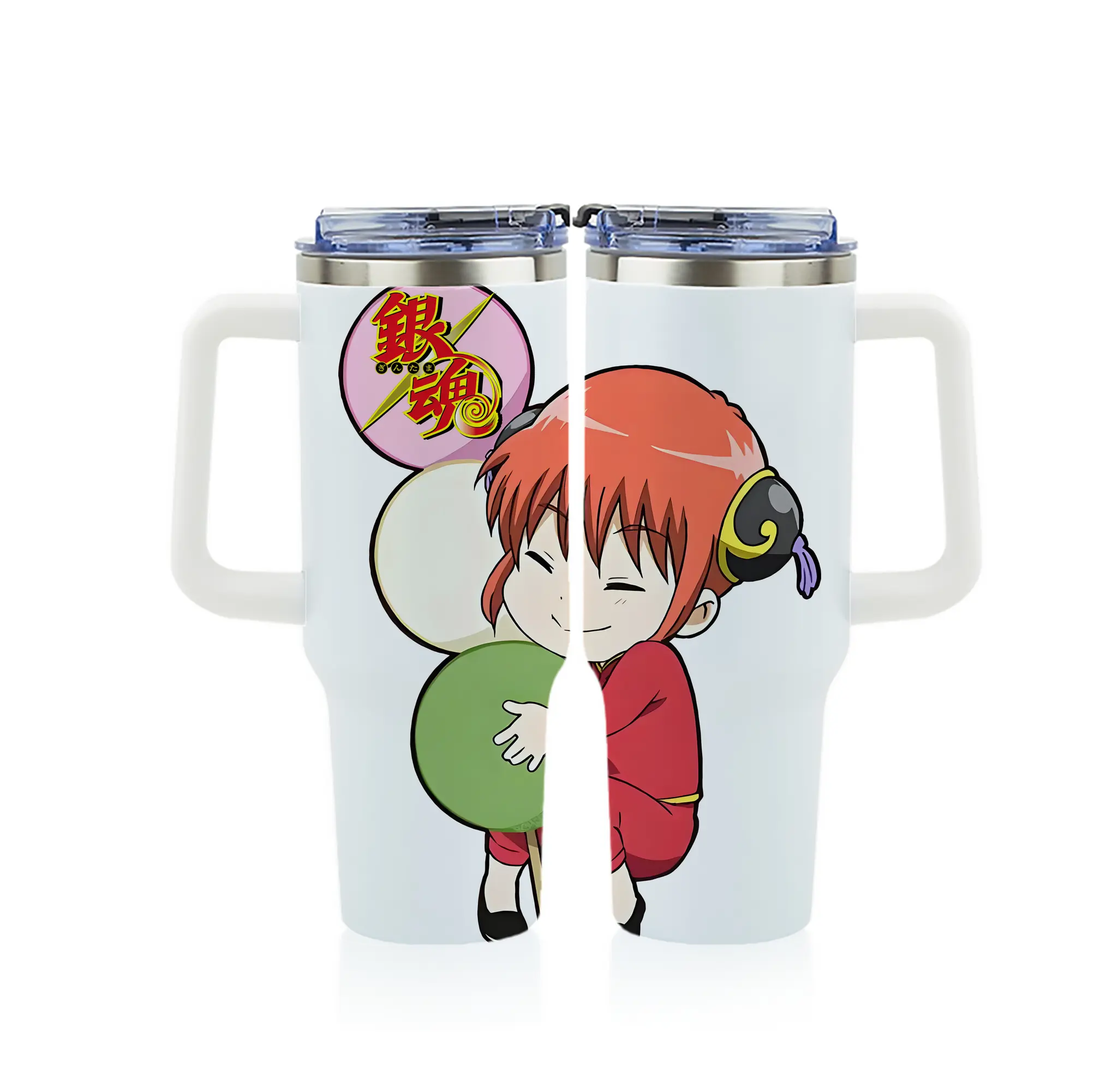 銀魂 グッズ 神楽 - 1200mL フルプリント車用タンブラー ・ 304ステンレス 内側 ・ 201ステンレス 外側 ・ 保温 保冷 ・ 通勤 ドライブ アウトドア用