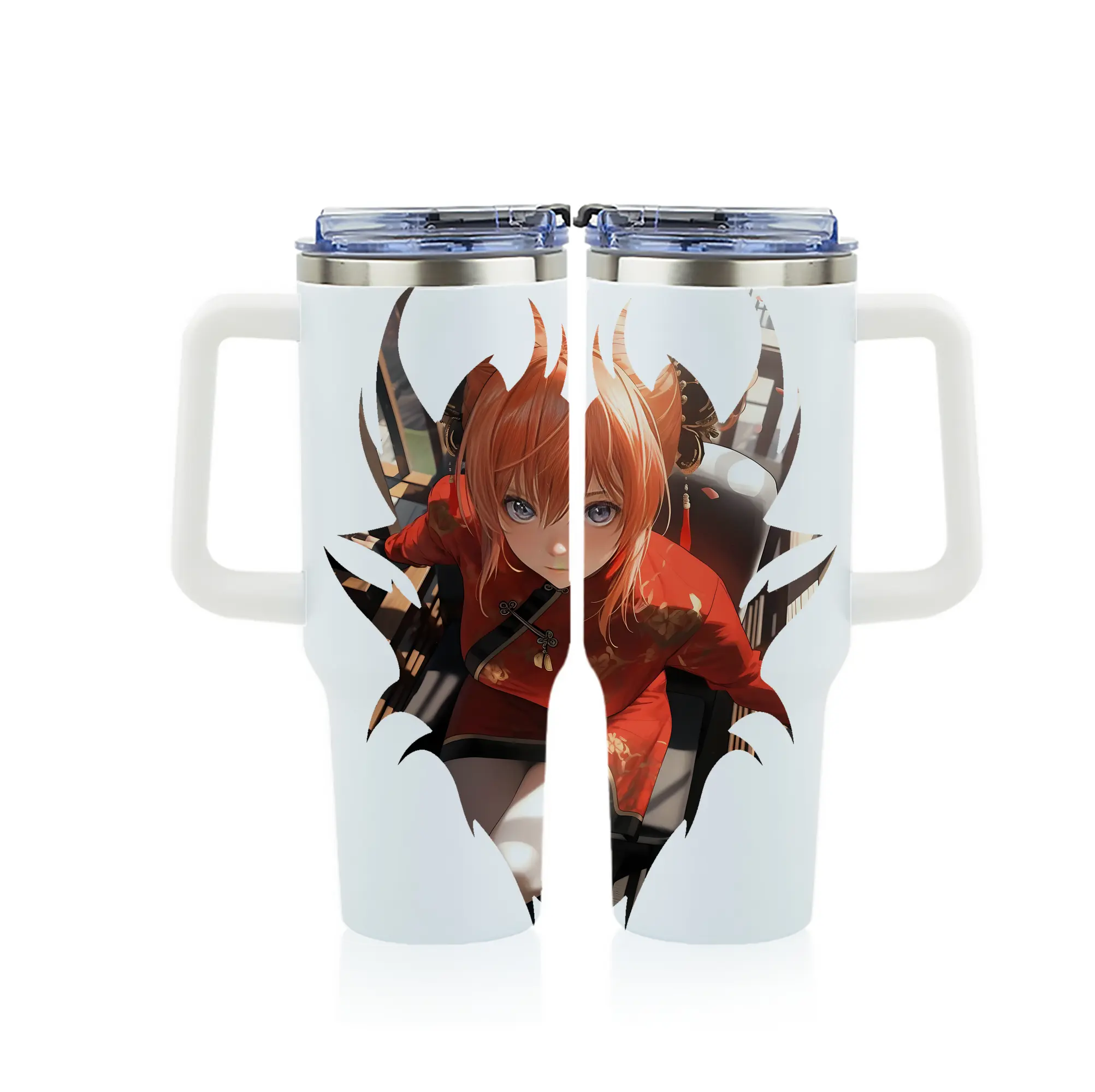 銀魂 グッズ 神楽 - 1200mL フルプリント車用タンブラー ・ 304ステンレス 内側 ・ 201ステンレス 外側 ・ 保温 保冷 ・ 通勤 ドライブ アウトドア用