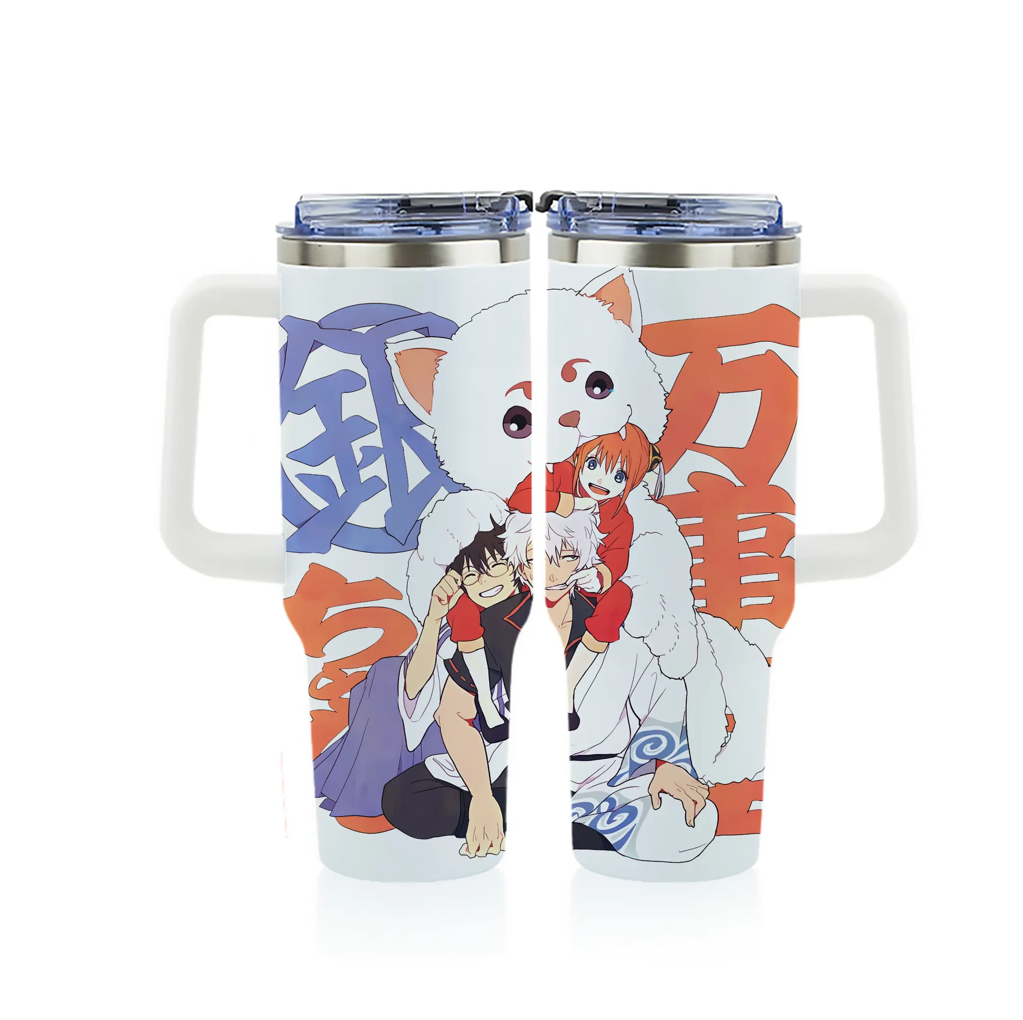 銀魂 グッズ 神楽 - 1200mL フルプリント車用タンブラー ・ 304ステンレス 内側 ・ 201ステンレス 外側 ・ 保温 保冷 ・ 通勤 ドライブ アウトドア用