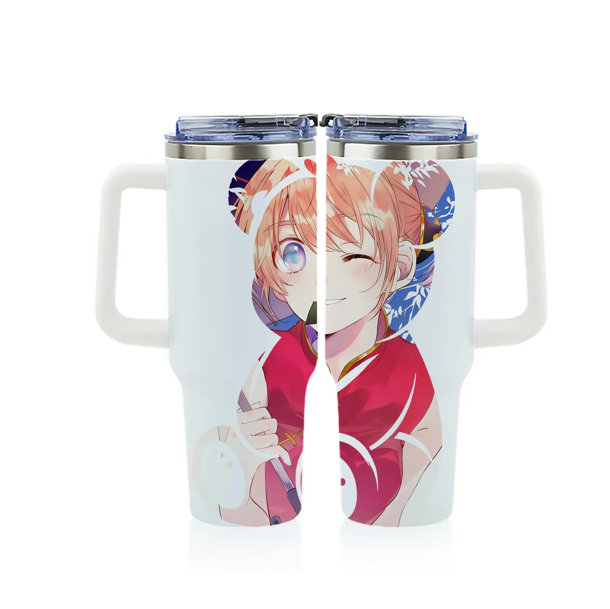 銀魂 グッズ 神楽 - 1200mL フルプリント車用タンブラー ・ 304ステンレス 内側 ・ 201ステンレス 外側 ・ 保温 保冷 ・ 通勤 ドライブ アウトドア用